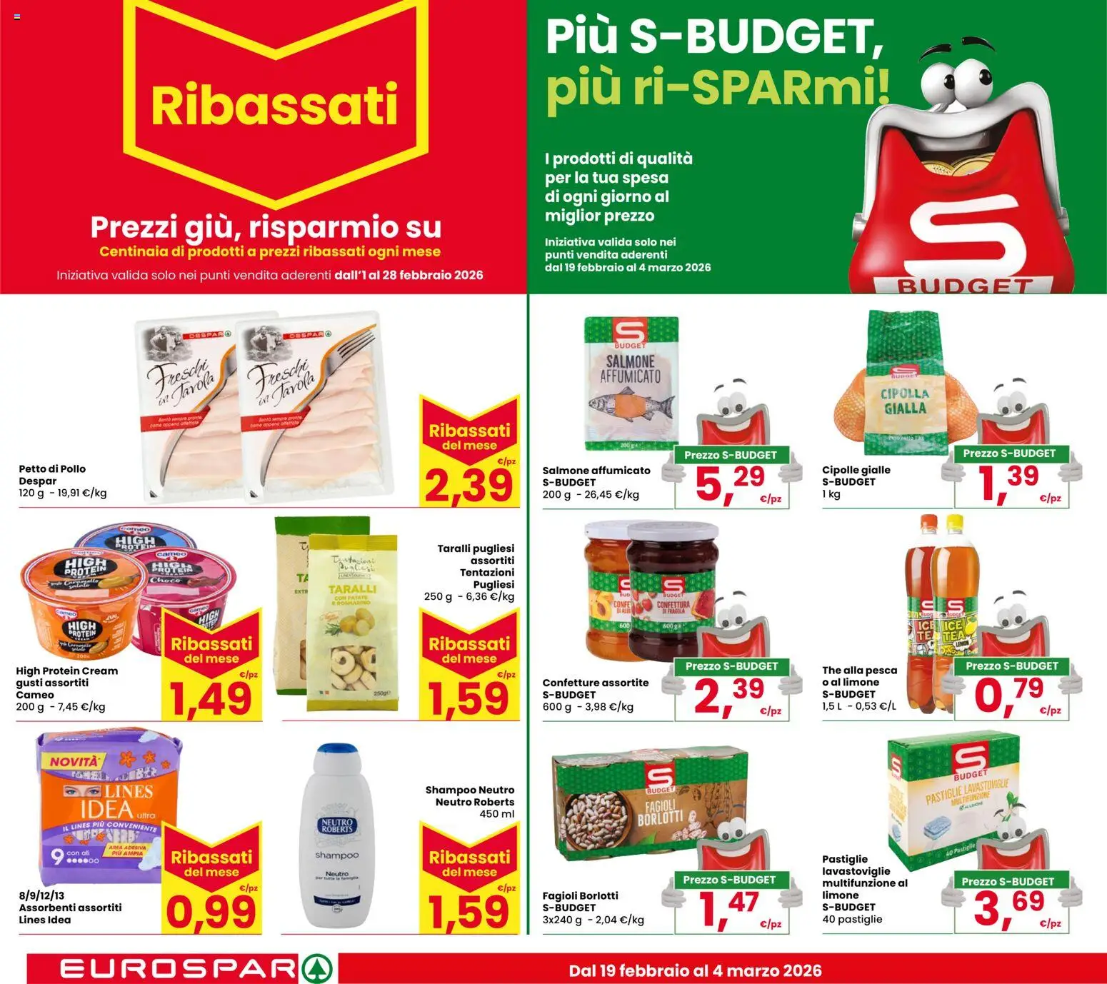 Volantino Eurospar del 19.02.2026 | Pagina: 4 | Prodotti: Petto di Pollo, Pollo, Fagioli, Cipolle