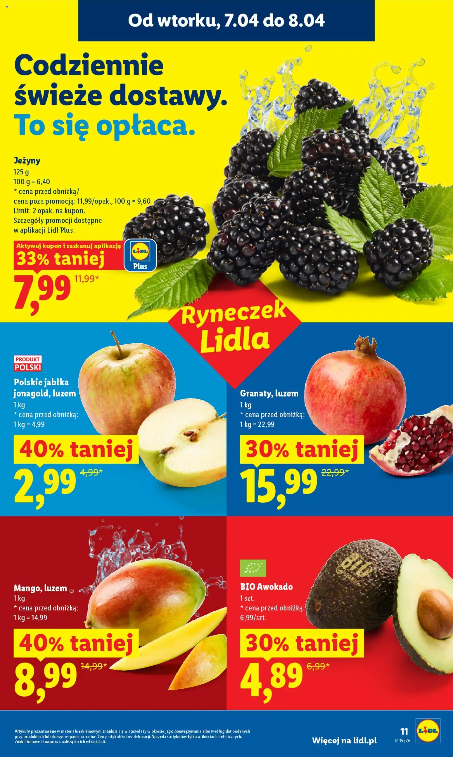 Lidl gazetka od 07.04.2026 | Strona: 11 | Produkty: Jeżyny, Jabłka, Awokado