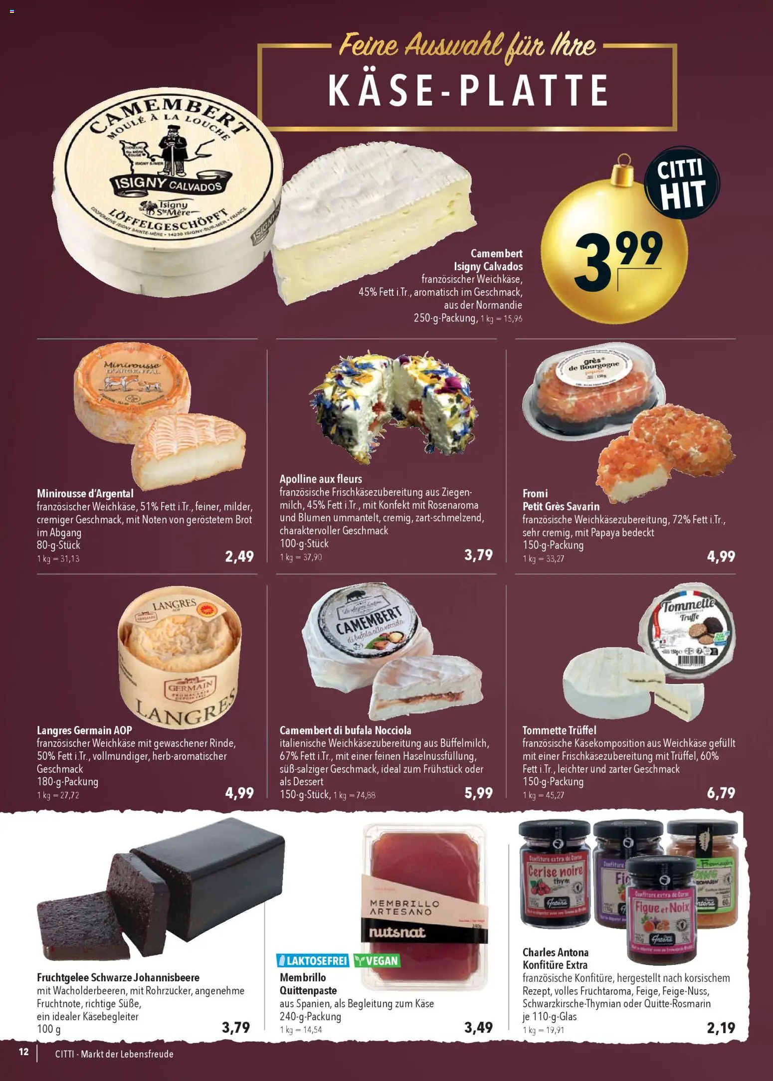 CITTI Markt Prospekt 	 – gültig ab 17.12.2025 | Seite: 12 | Produkte: Käse, Blumen, Brot