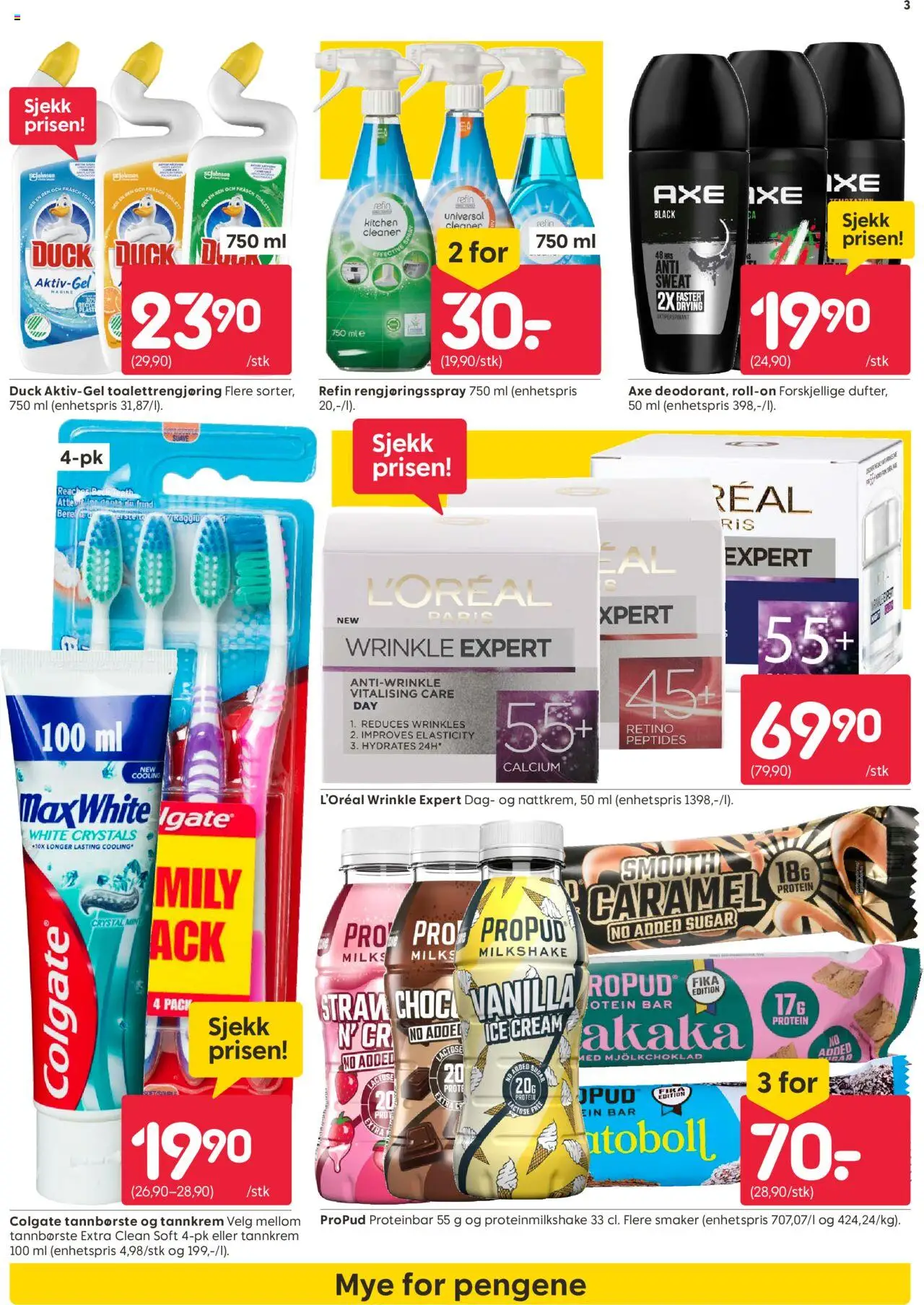 {H1} | Side: 3 | Produkter: Antiperspirant, Tannbørste, Bad, Stylingspray