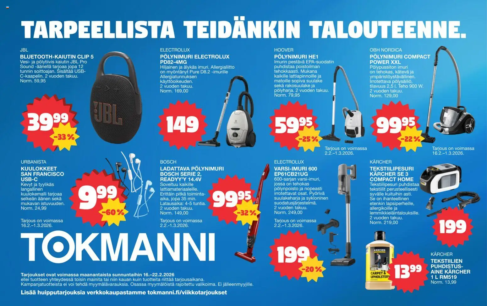 Tokmanni - Erikoisliite - Aina edulliset hinnat – voimassa 16.02.2026 alkaen | Sivu: 4 | Tuotteet: Kaiutin, USB, Imuri, Puhdistusaine