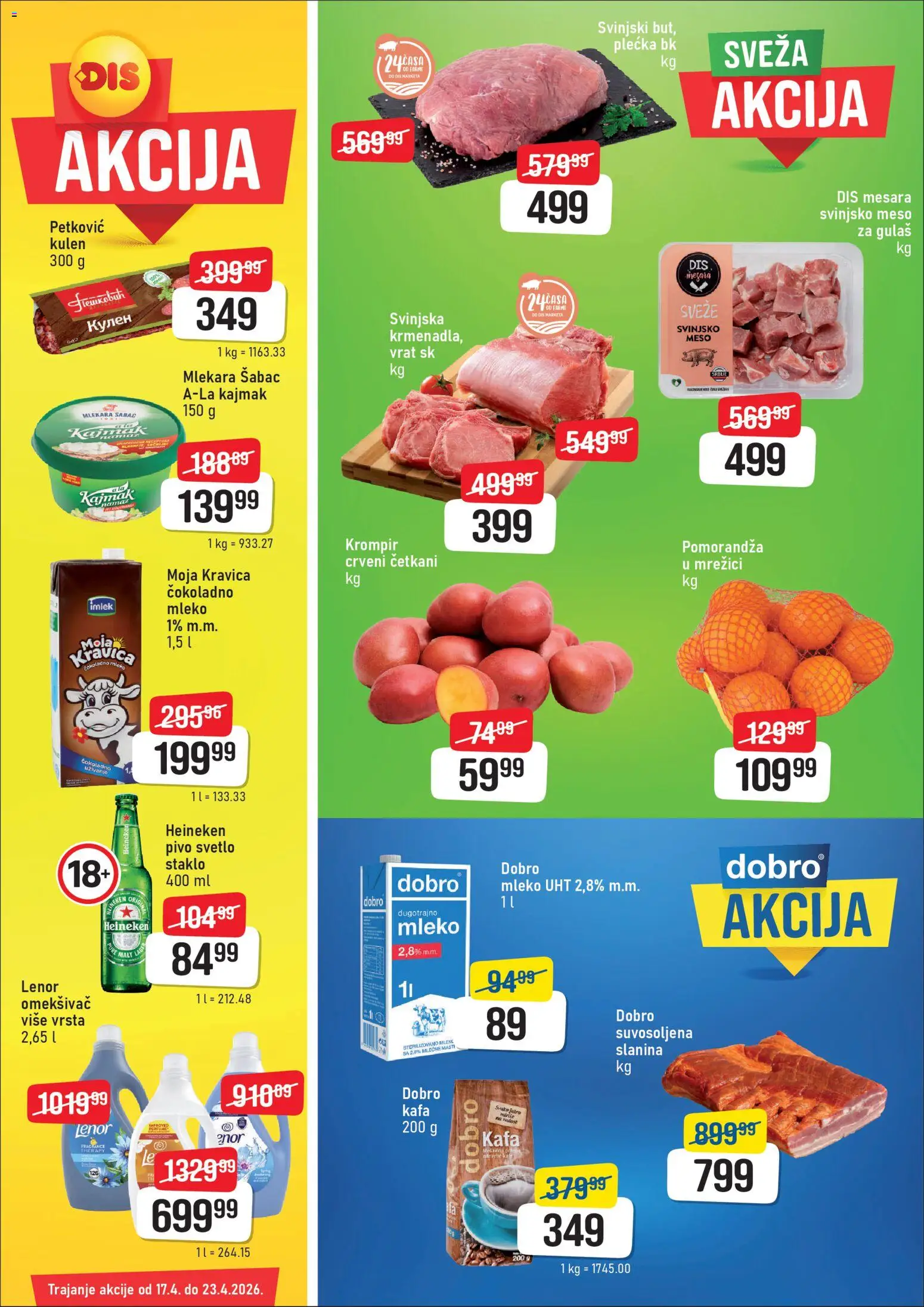 Super DIS katalog - važi od 17.04.2026 | Strana: 1 | Proizvode: Moja kravica, Pomorandza, Mleko, Kajmak
