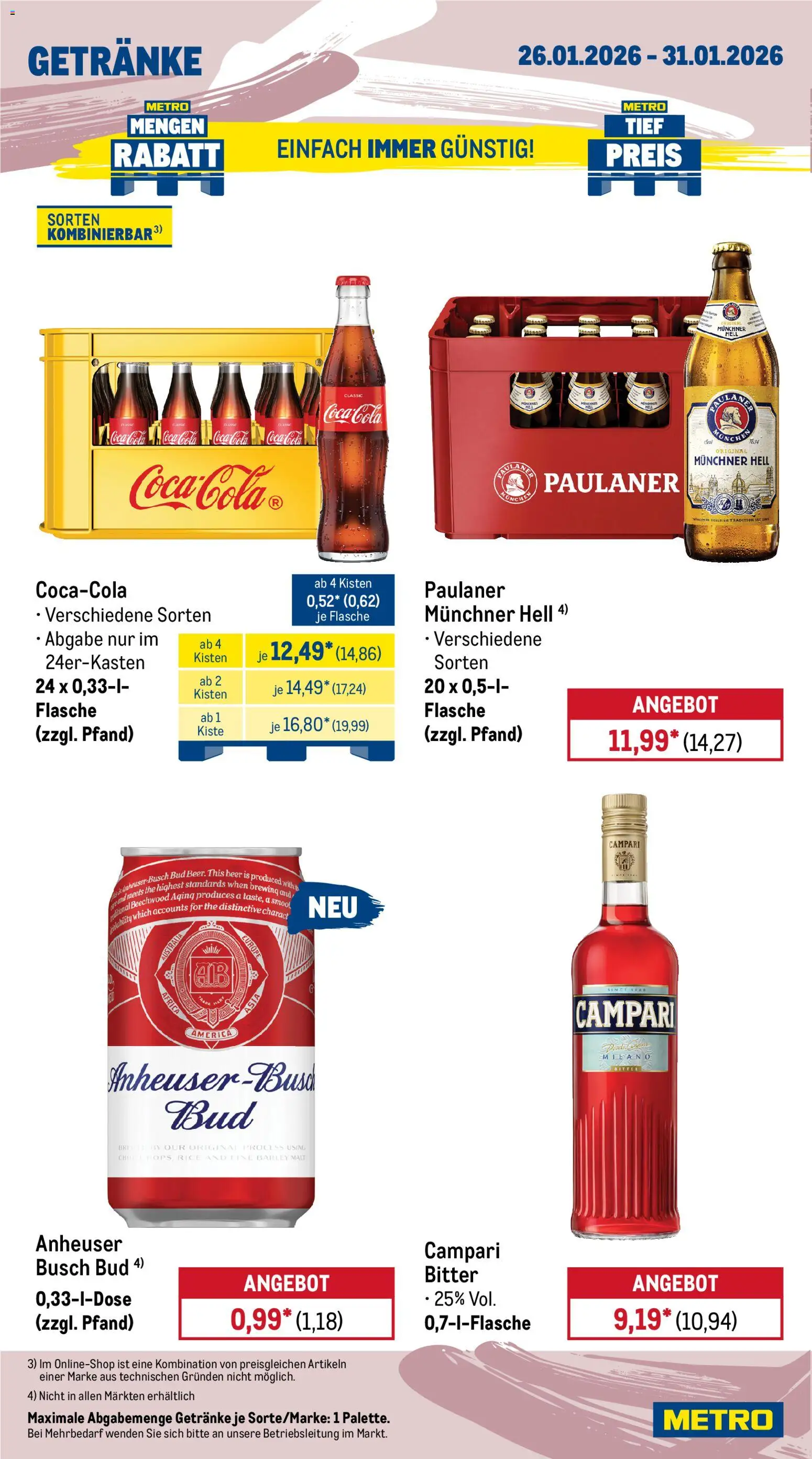 Metro Prospekt 	 – gültig ab 26.01.2026 | Seite: 16 | Produkte: Coca cola, Cola, Campari, Paulaner