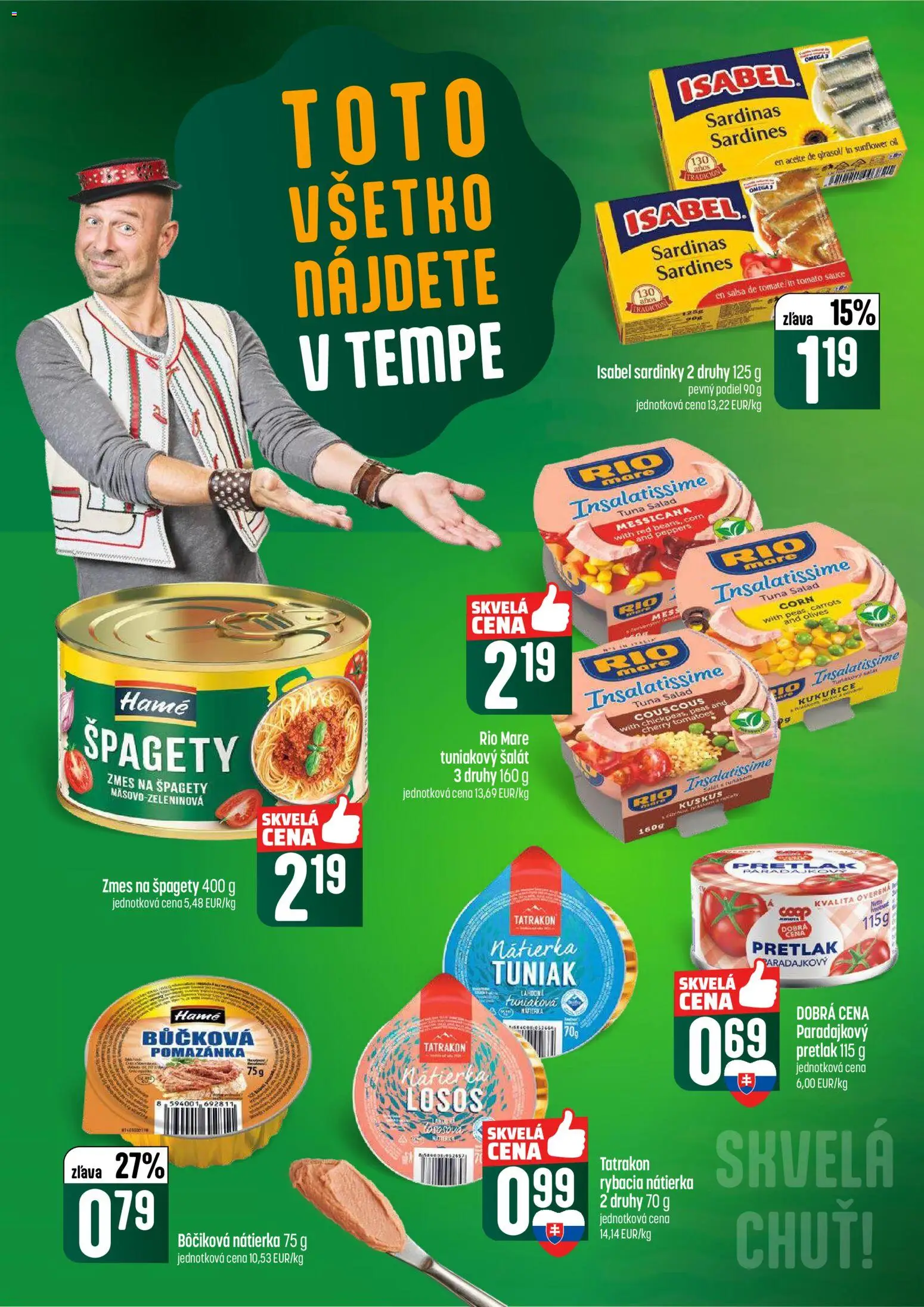 Nové COOP Jednota akcie – leták je platný od 12.02.2026 | Strana: 32 | Produkty: Sardinky, Rio Mare, Šalát, Špagety