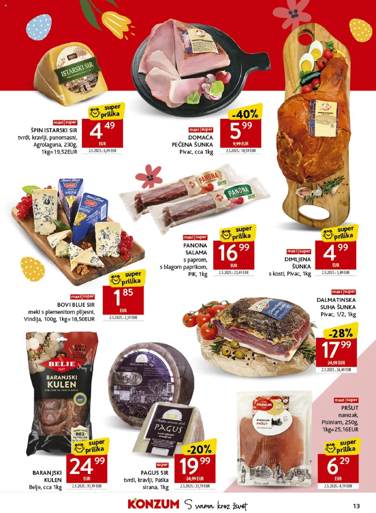 Konzum katalog | vrijedi od 25.03.2026 | Stranica: 13 | Proizvodi: Vindija, Sir, Šunka, Pršut