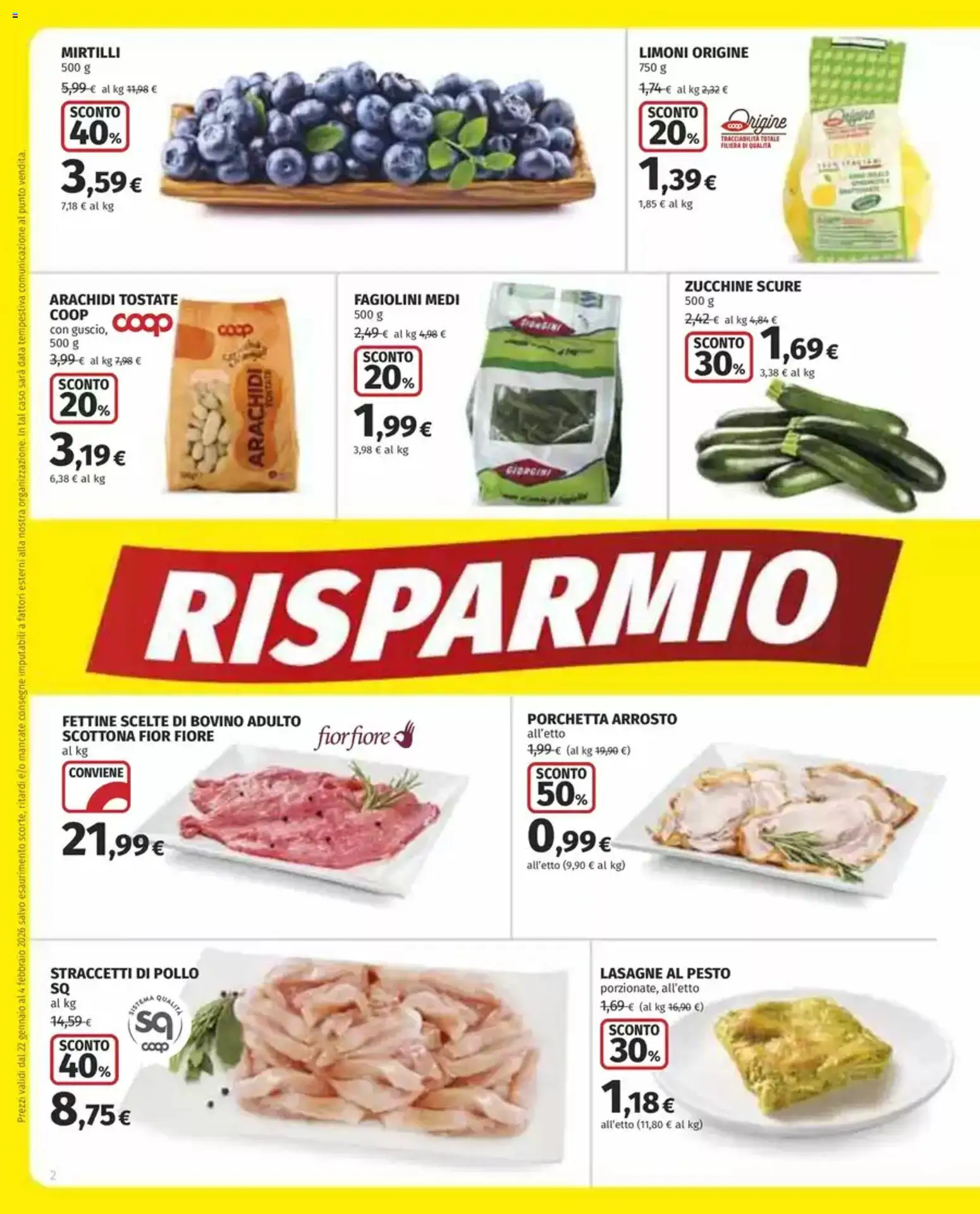 Volantino COOP del 22.01.2026 | Pagina: 2 | Prodotti: Bovino, Pollo, Pesto, Mirtilli