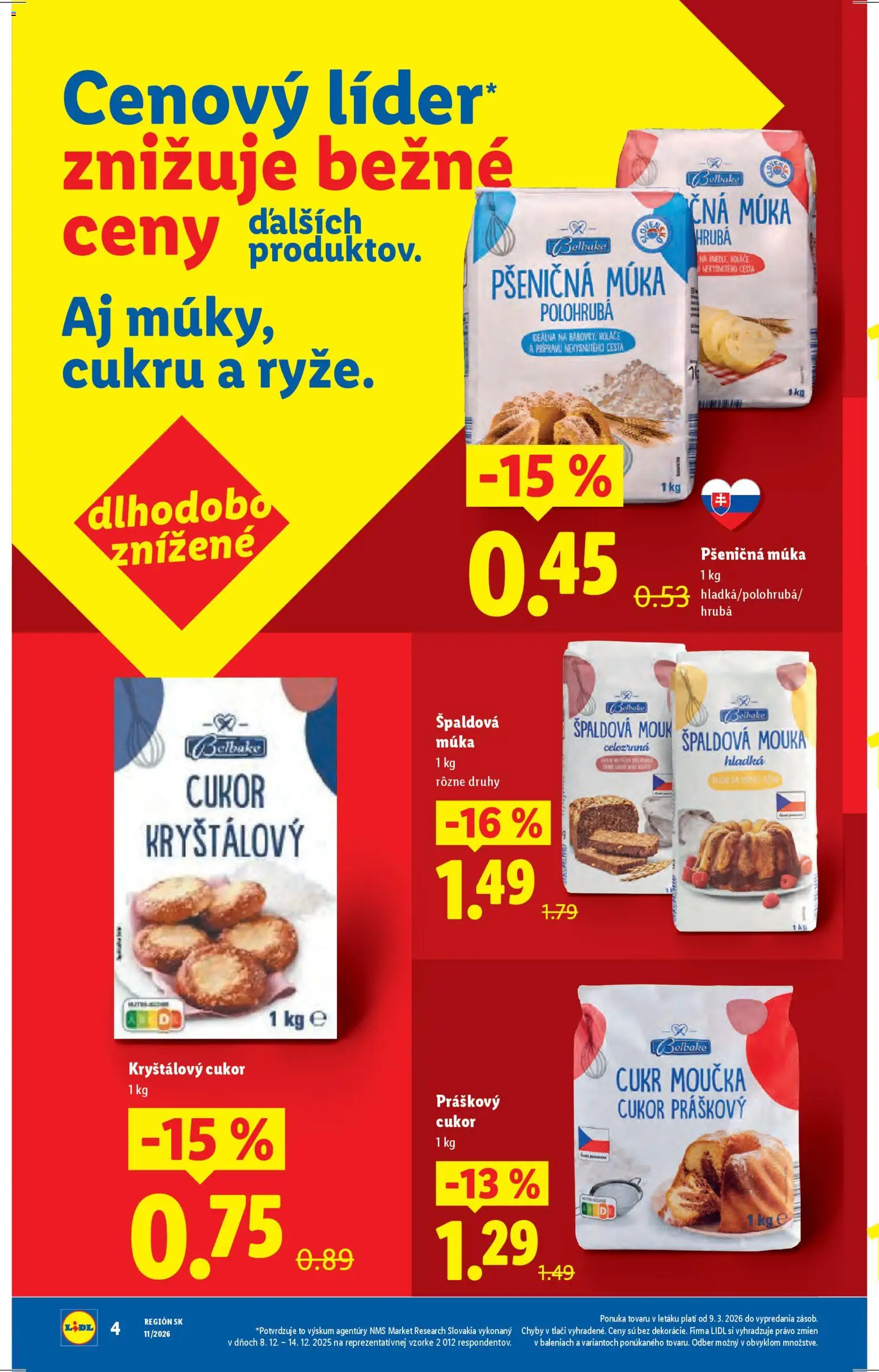 Nové Lidl akcie – leták je platný od 09.03.2026 | Strana: 2 | Produkty: Práškový cukor, Pšeničná múka, Kryštálový cukor, Múka