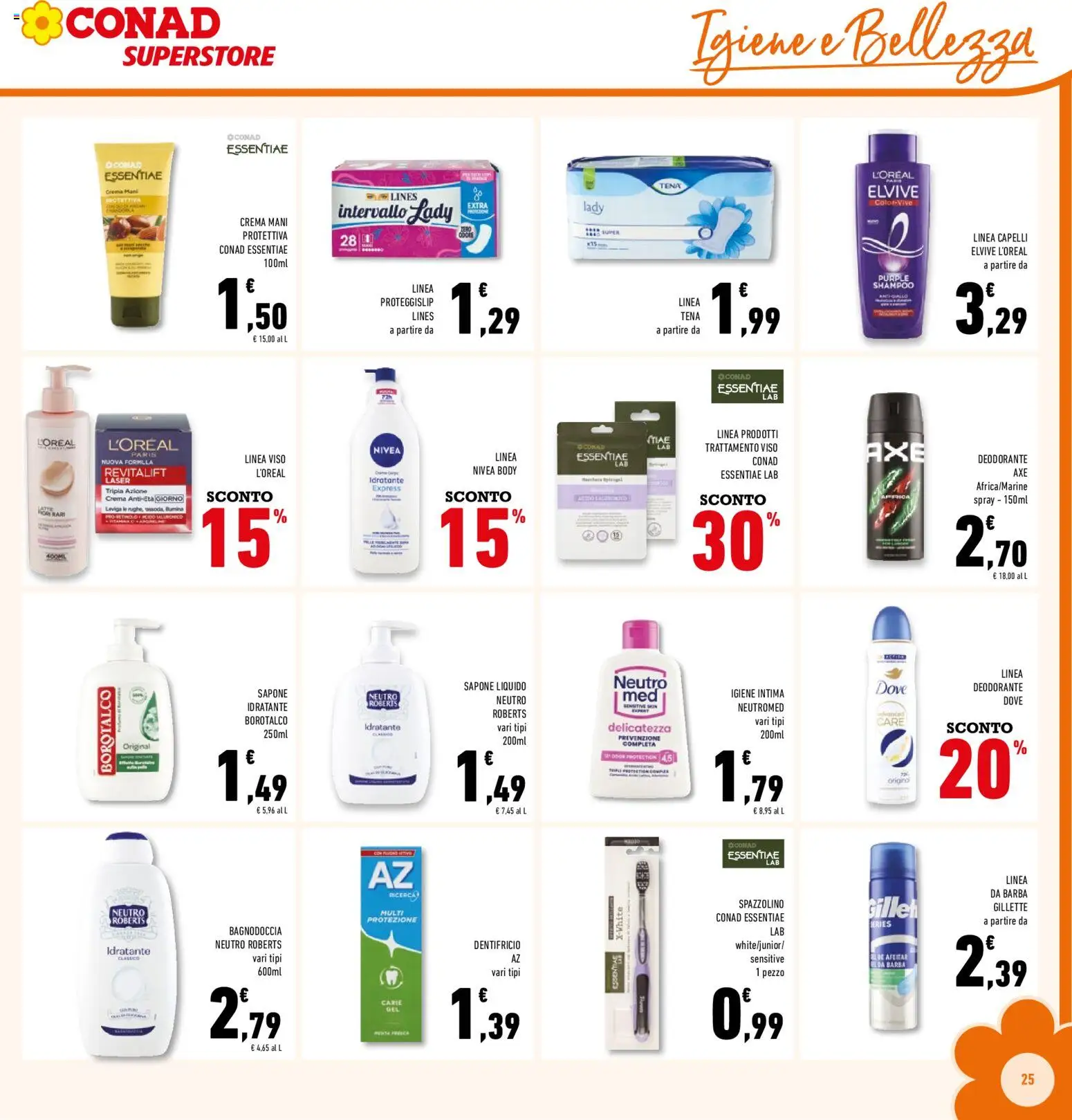 Volantino Conad del 29.01.2026 | Pagina: 25 | Prodotti: Shampoo, Crema, Deodorante, Dentifricio