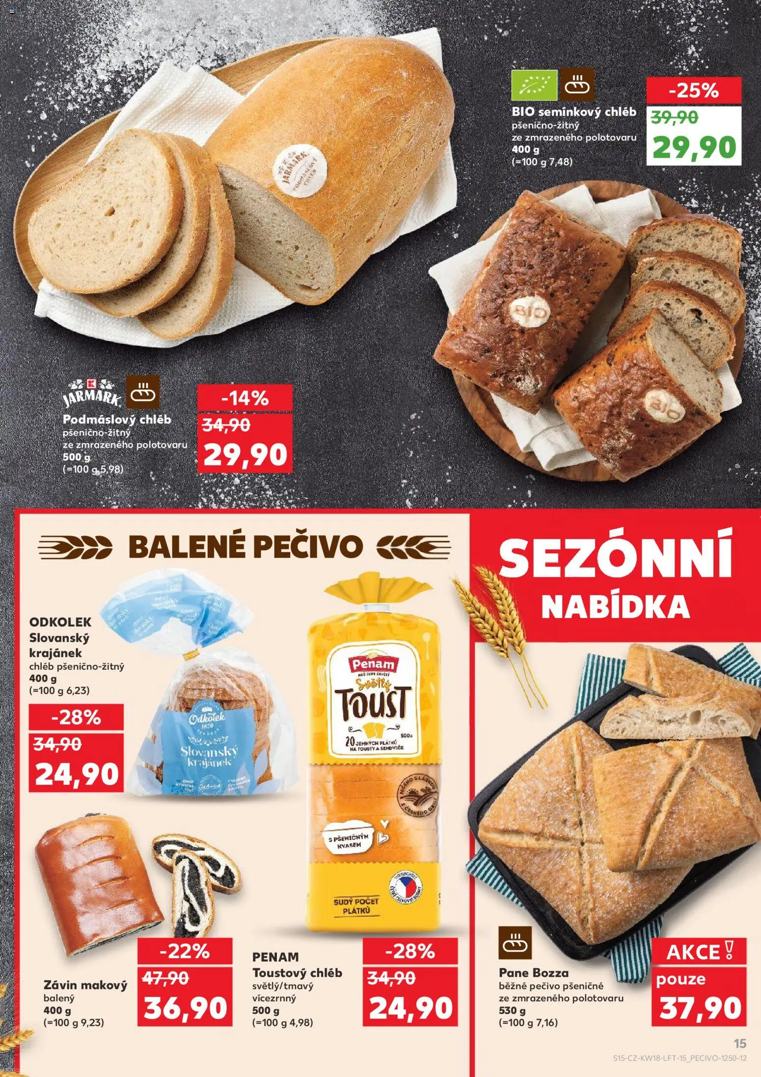 Kaufland leták - Chomutov od 29.04.2026 | Strana: 15 | Produkty: Chléb, Pečivo, Toustový chléb