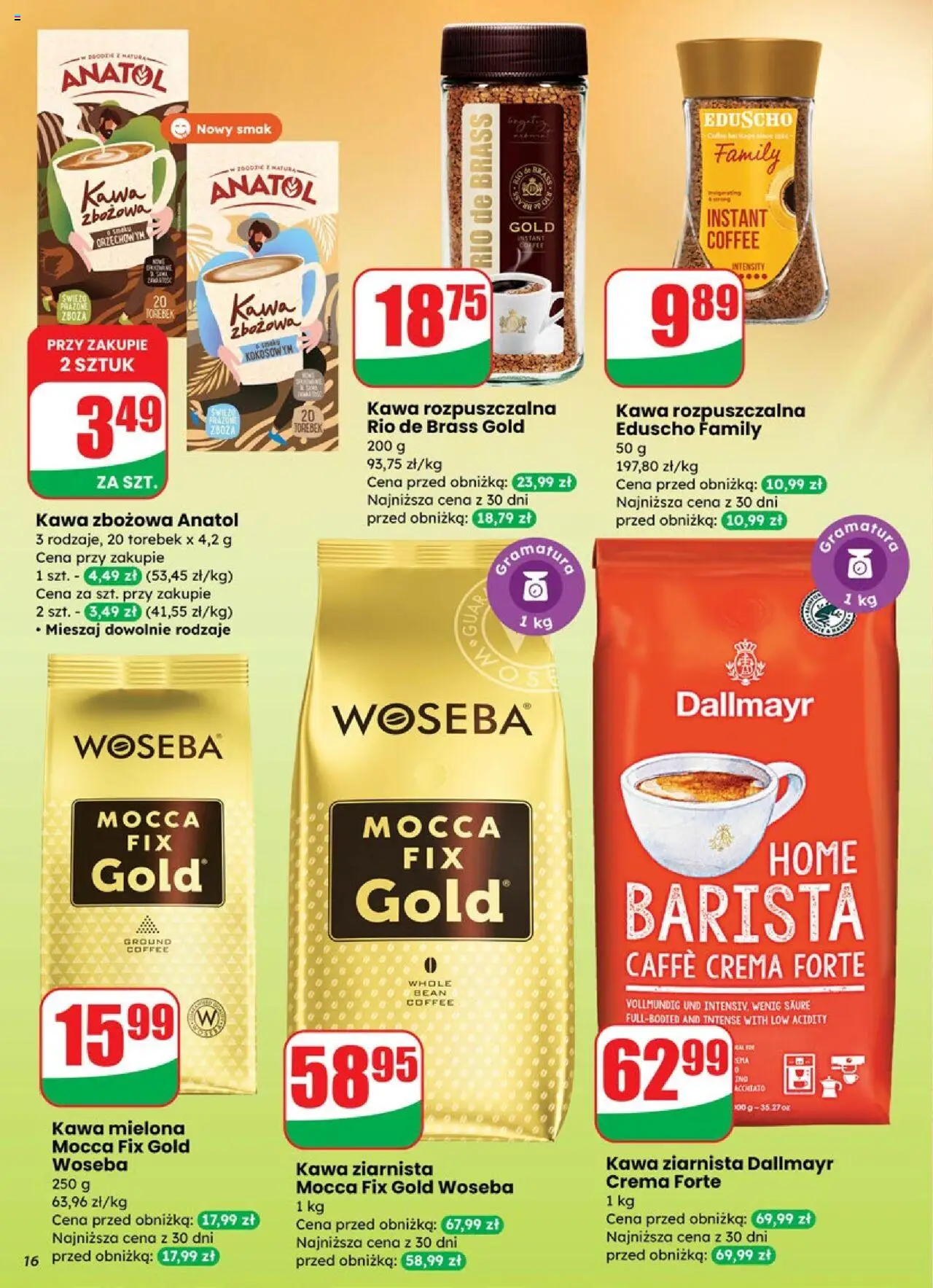 Dino Gazetka od 15.10.2025 | Strona: 16 | Produkty: Kawa ziarnista, Kawa rozpuszczalna, Rio de brass kawa, Kawa
