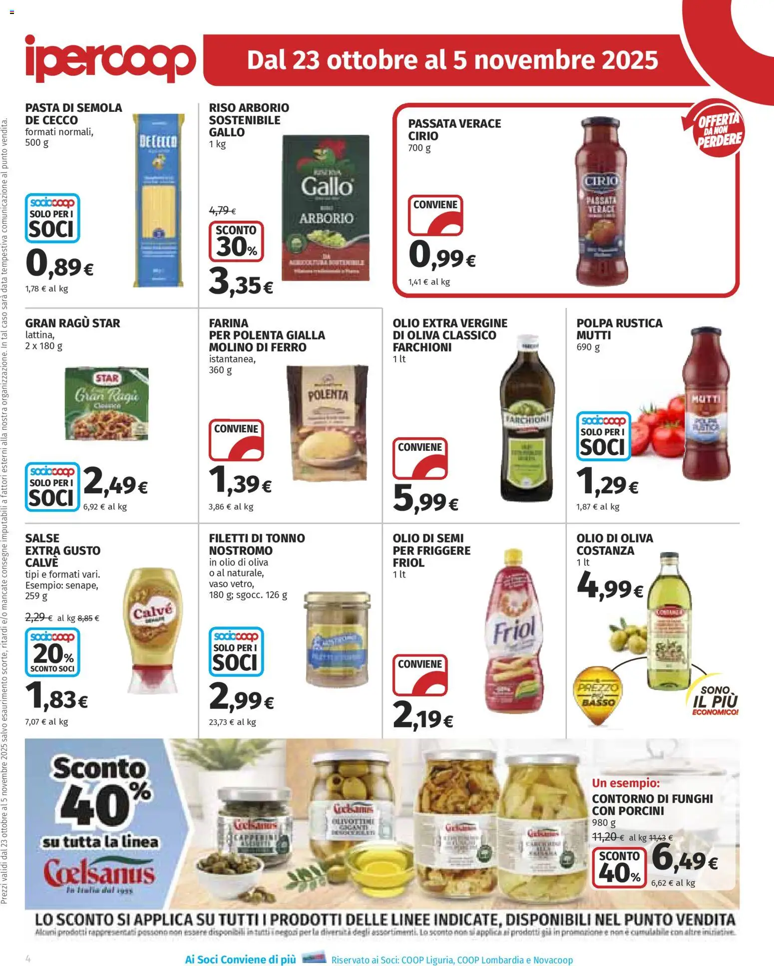 Volantino Ipercoop del 23.10.2025 | Pagina: 4 | Prodotti: Riso, Olio, Farina, Olio extra vergine