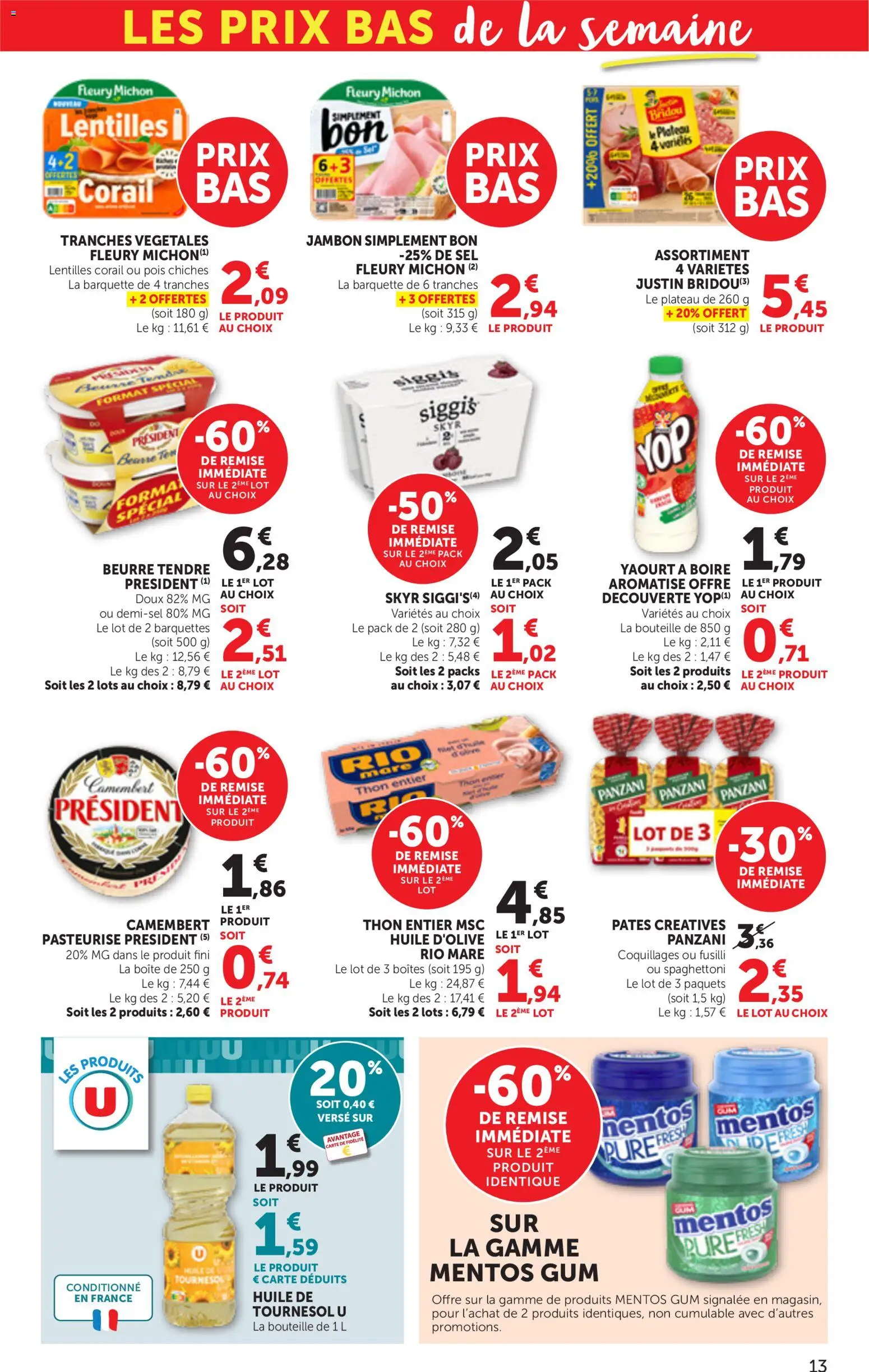 {H1} | Page: 13 | Produits: Huile D'olive, Yaourt à boire, Pois, Pâtes