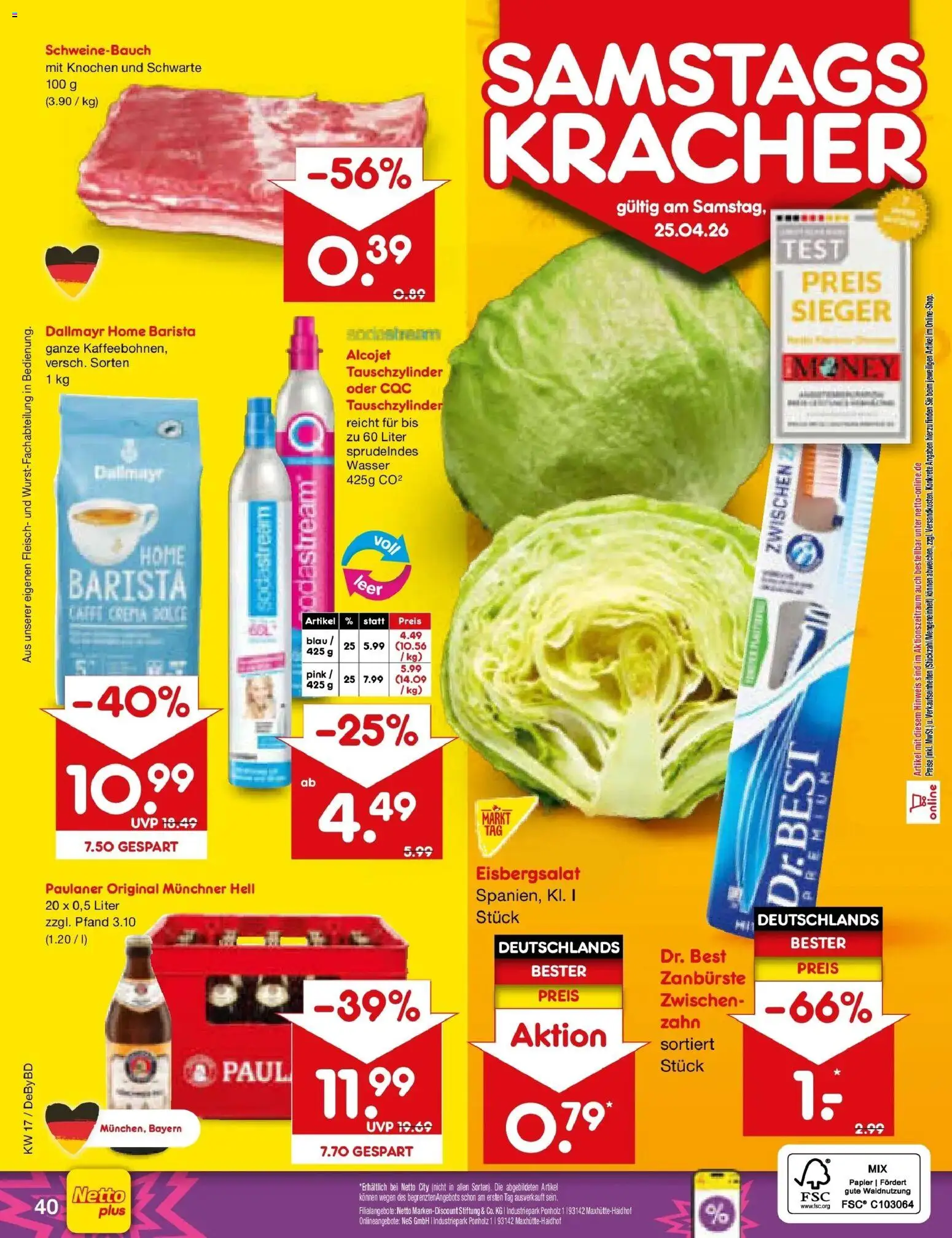 Netto Marken-Discount Prospekt Buttenwiesen	 – gültig ab 20.04.2026 | Seite: 56 | Produkte: Schweinebauch, Wasser, Paulaner, Sodastream