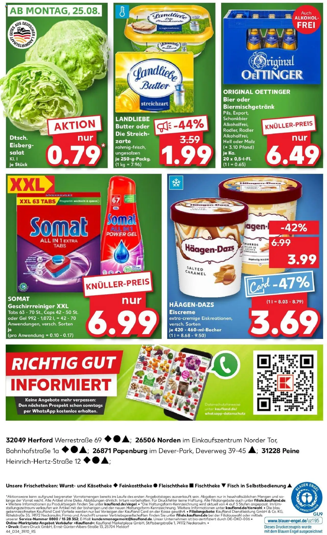 Kaufland prospekt Papenburg	 - gültig ab dem 21.08.2025 | Seite: 44 | Produkte: Bier, Oettinger, Eiscreme, Salat