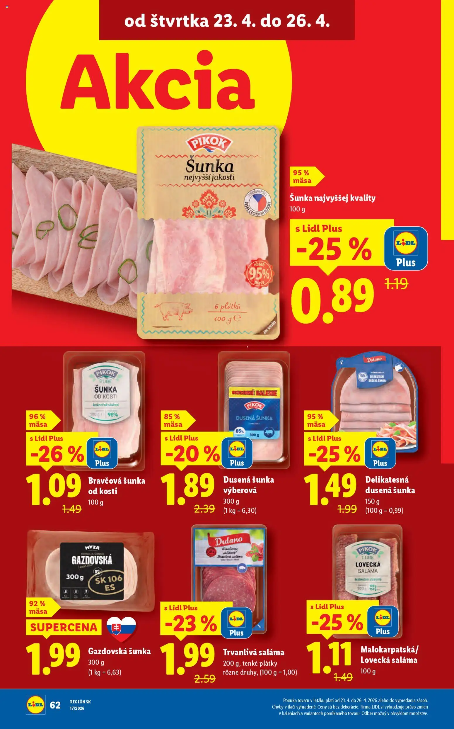 Nové Lidl akcie – leták je platný od 20.04.2026 | Strana: 72 | Produkty: Saláma, Šunka