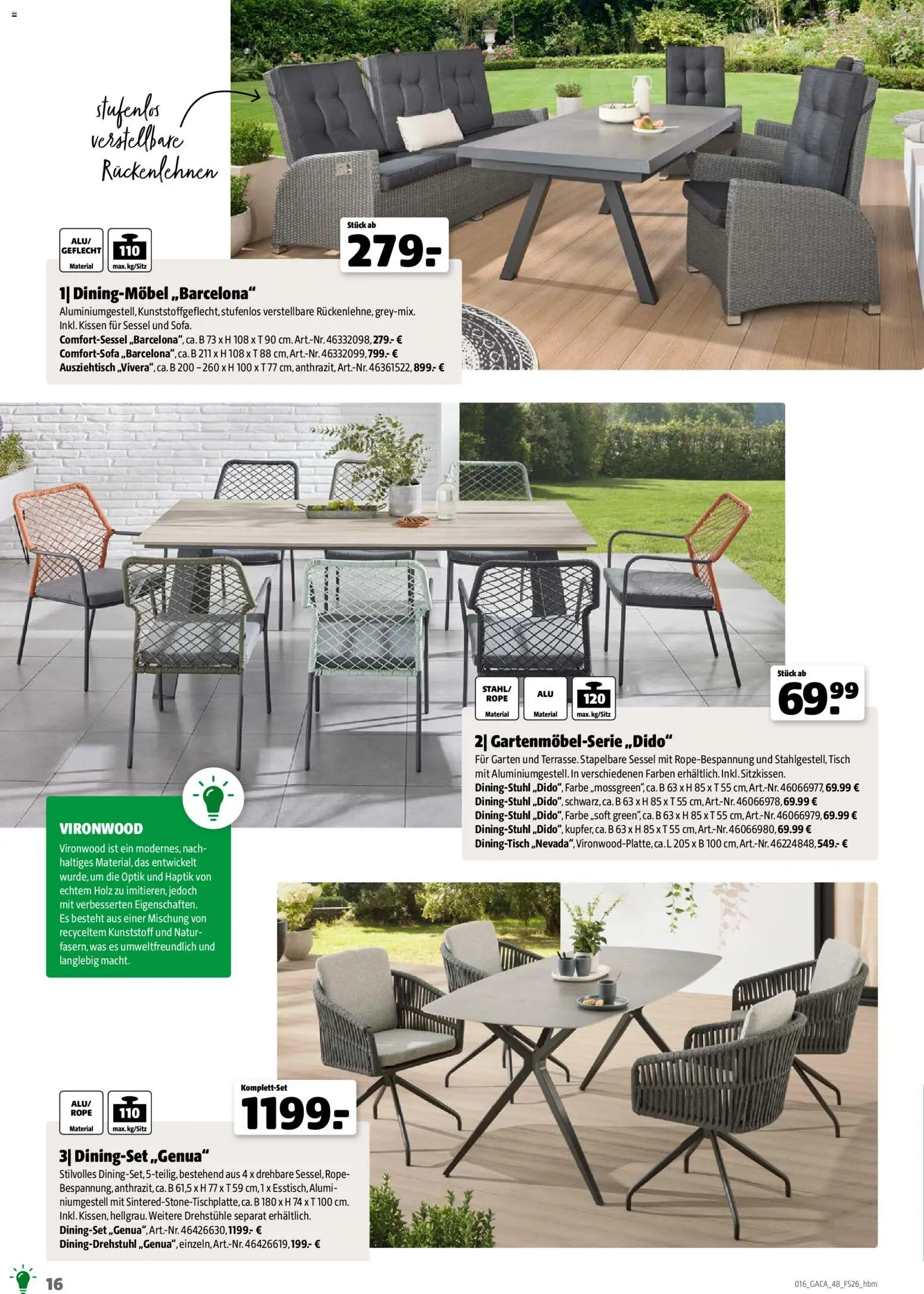 Hagebau Gartenmöbelsortiment – gültig ab 02.03.2026 | Seite: 16 | Produkte: Kissen, Sofa, Sessel, Tisch
