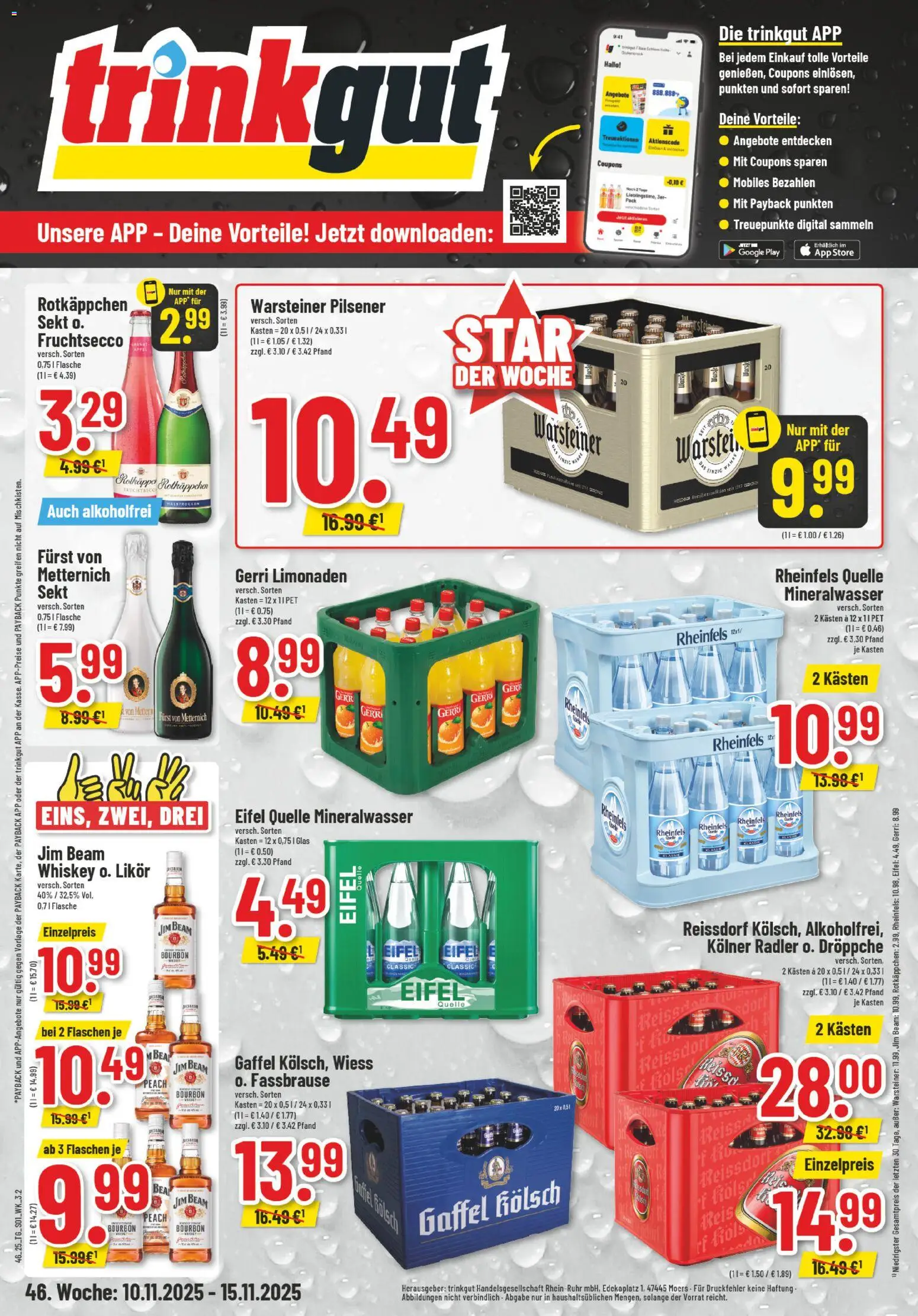 Trinkgut Prospekt – gültig ab 10.11.2025 | Seite: 1 | Produkte: Mineralwasser, Radler, Reis, Whiskey