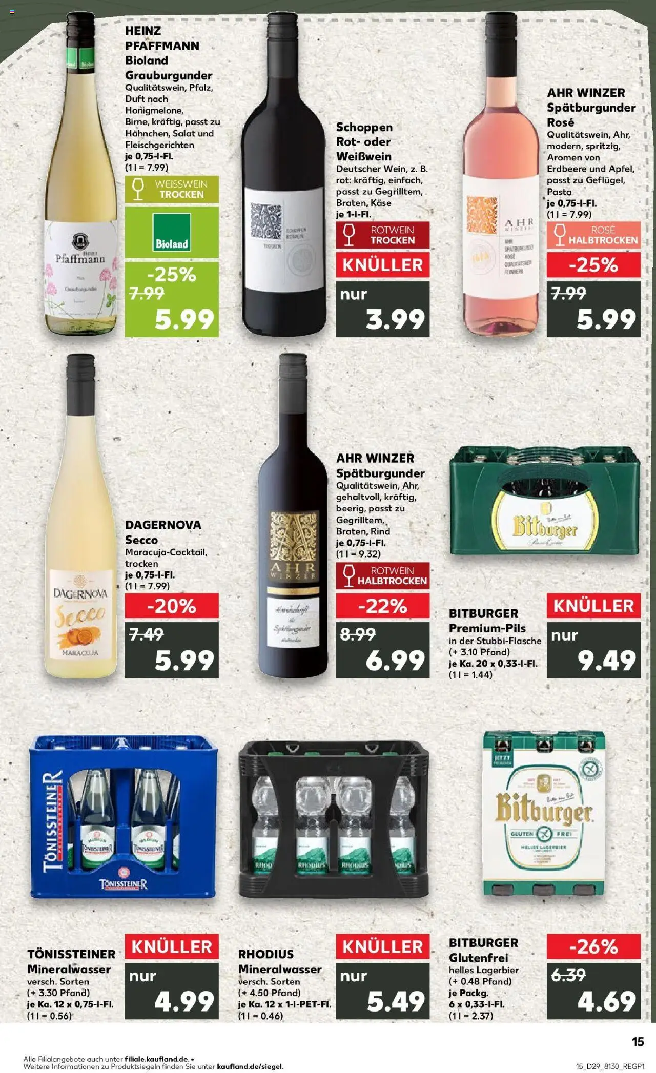 Kaufland prospekt Sinzig	 - gültig ab dem 16.07.2025 | Seite: 15 | Produkte: Bitburger, Rotwein, Mineralwasser, Pasta