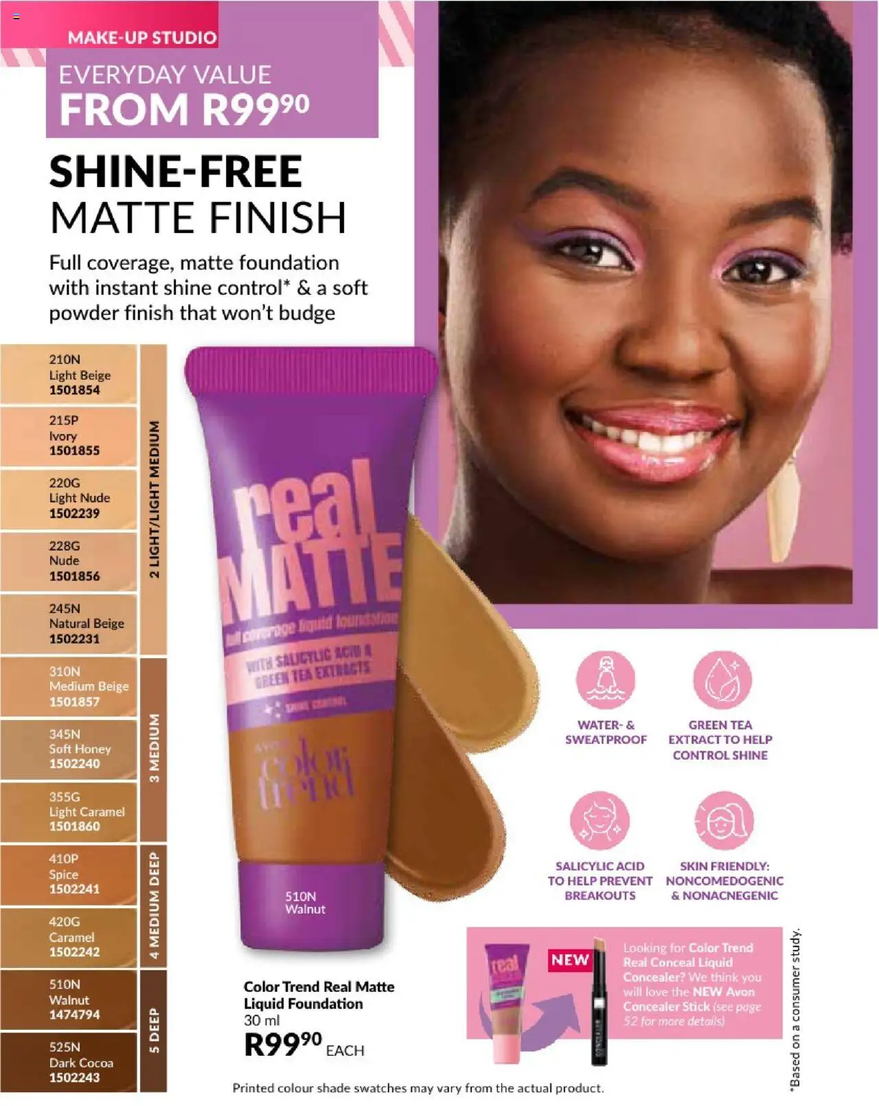 AVON Catalogue  │ valid from 01.08.2025 | Page: 66 | Products: Concealer, Powder, Tea, Caramel