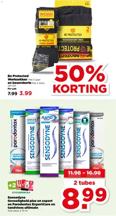 Be Protected Werksokken Pak 5 paar en boxershorts Pak 2 stuks, Werksokken Pak 5 paar en boxershorts Pak 2 stuks - Voorbeeld van een folder van Plus, geldig van 04.03.2026 | Pagina: 34 | Producten: Tandpasta, Boxers, Bébipulyka, Verlichting