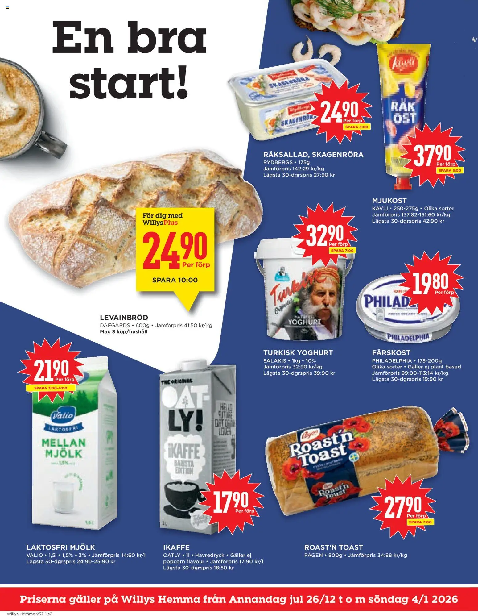 Willys reklamblad aktuell från 26.12.2025 | Sida: 2 | Produkter: Havredryck, Mjölk, Yoghurt, Mjukost