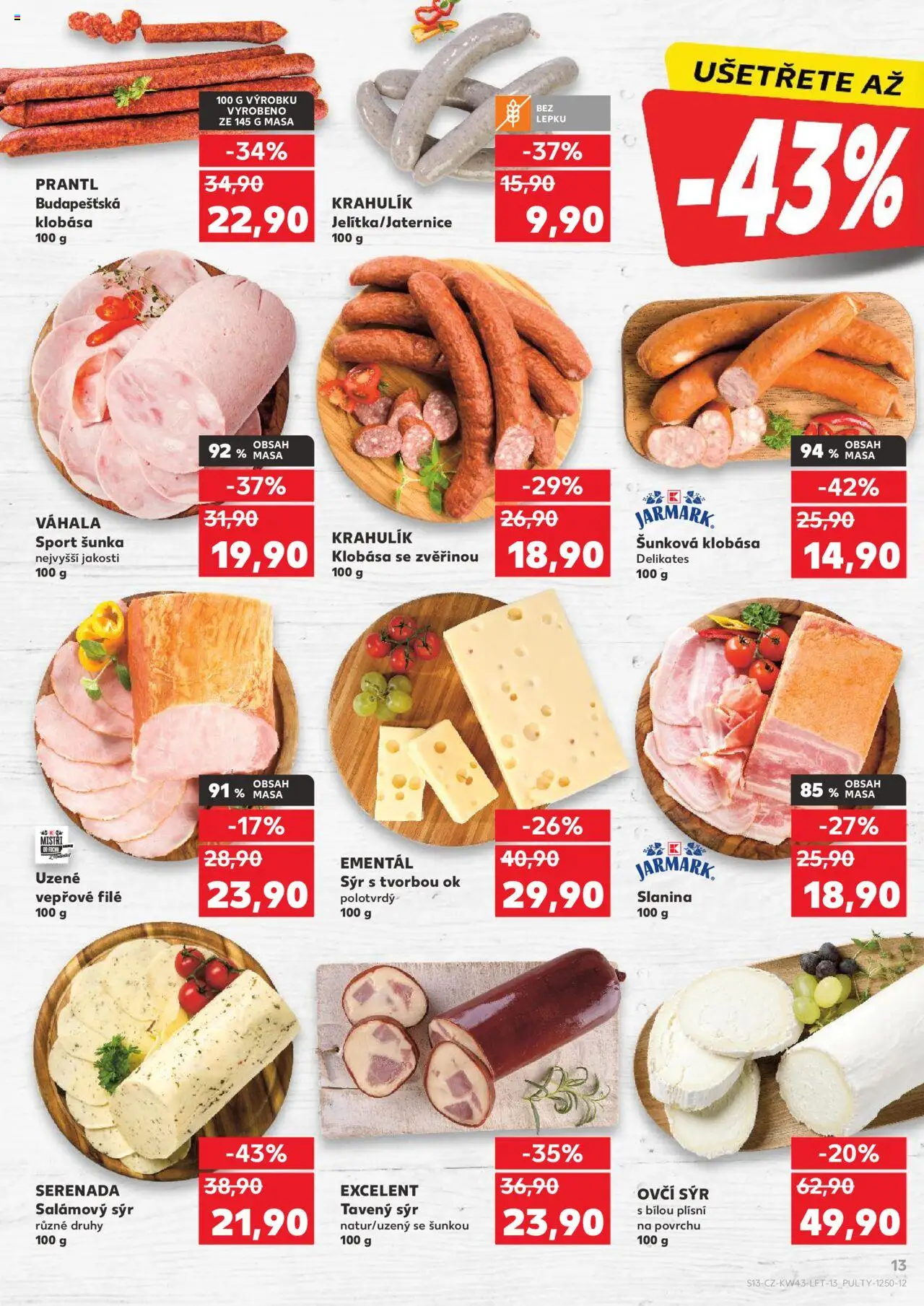 Kaufland leták - Plzeň od 22.10.2025 | Strana: 13 | Produkty: Tavený sýr, Šunka, Klobása, File