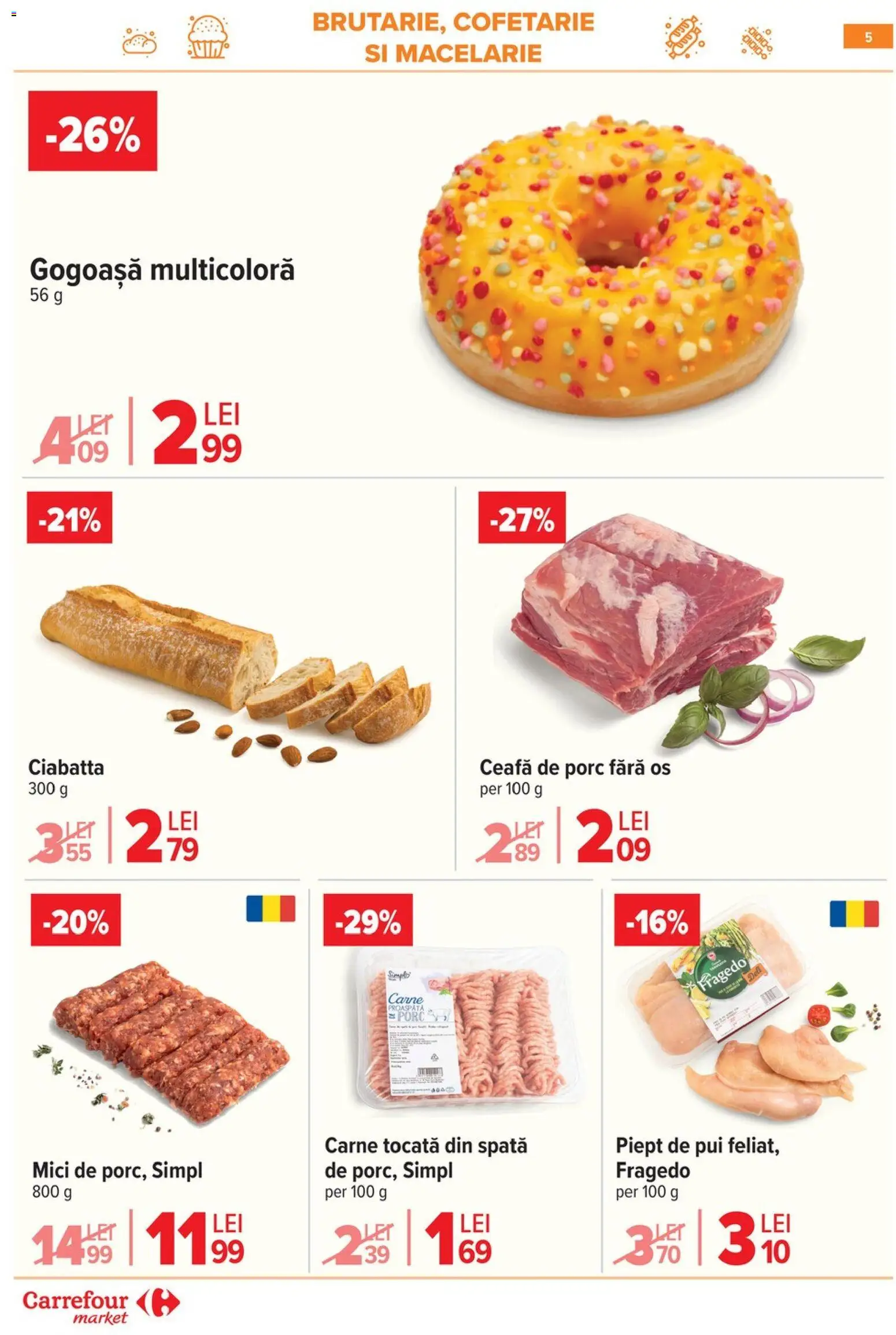Noul catalog Carrefour – valabil de la 29.04.2026 | Pagină: 5 | Produse: Keçeli kalem, Hacıyatmaz Kedi Oyuncağı, Mici, Carne tocată