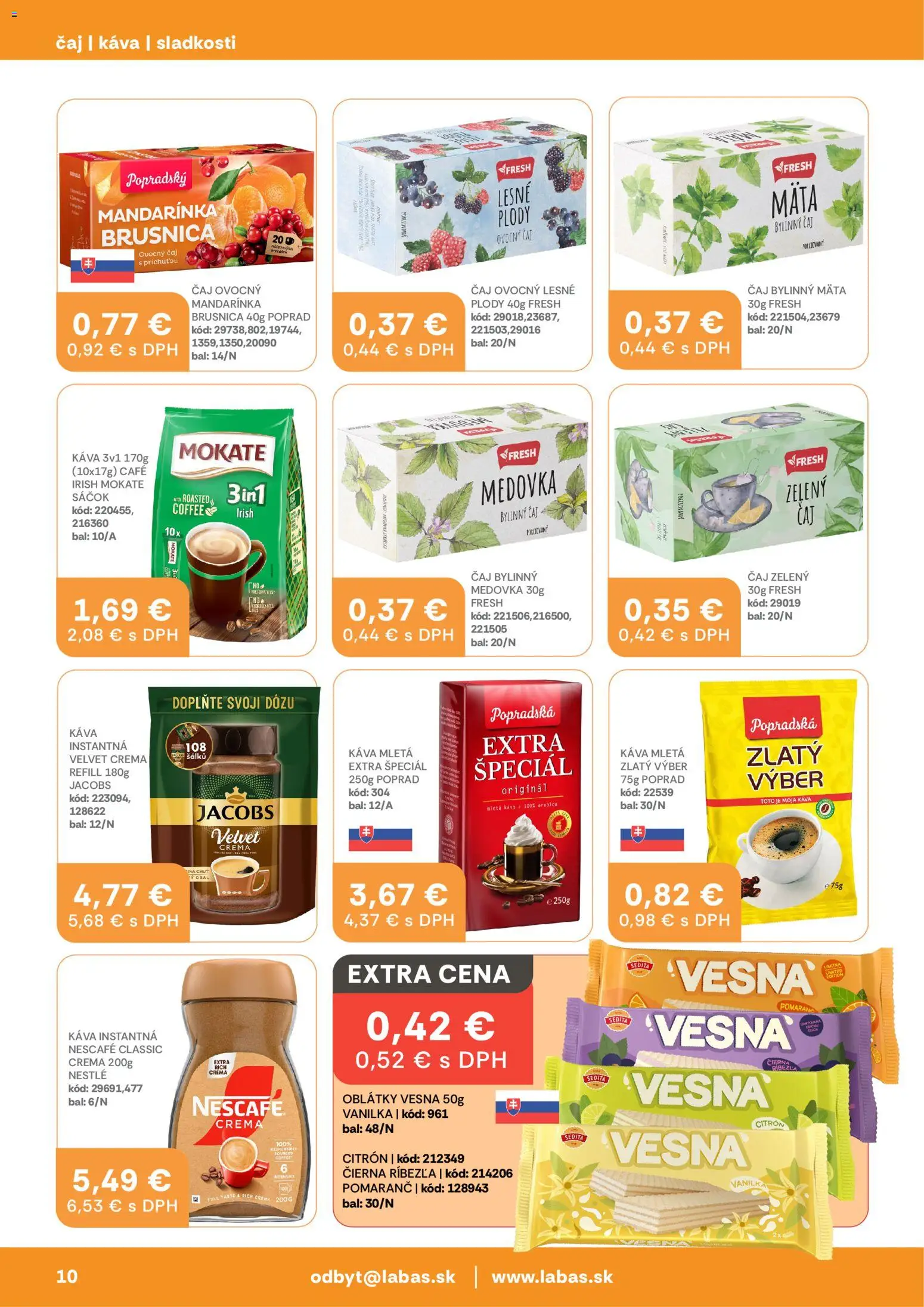 Nové Labaš akcie – leták je platný od 16.01.2026 | Strana: 10 | Produkty: Káva, Popradská káva, Čaj, Nescafé Classic
