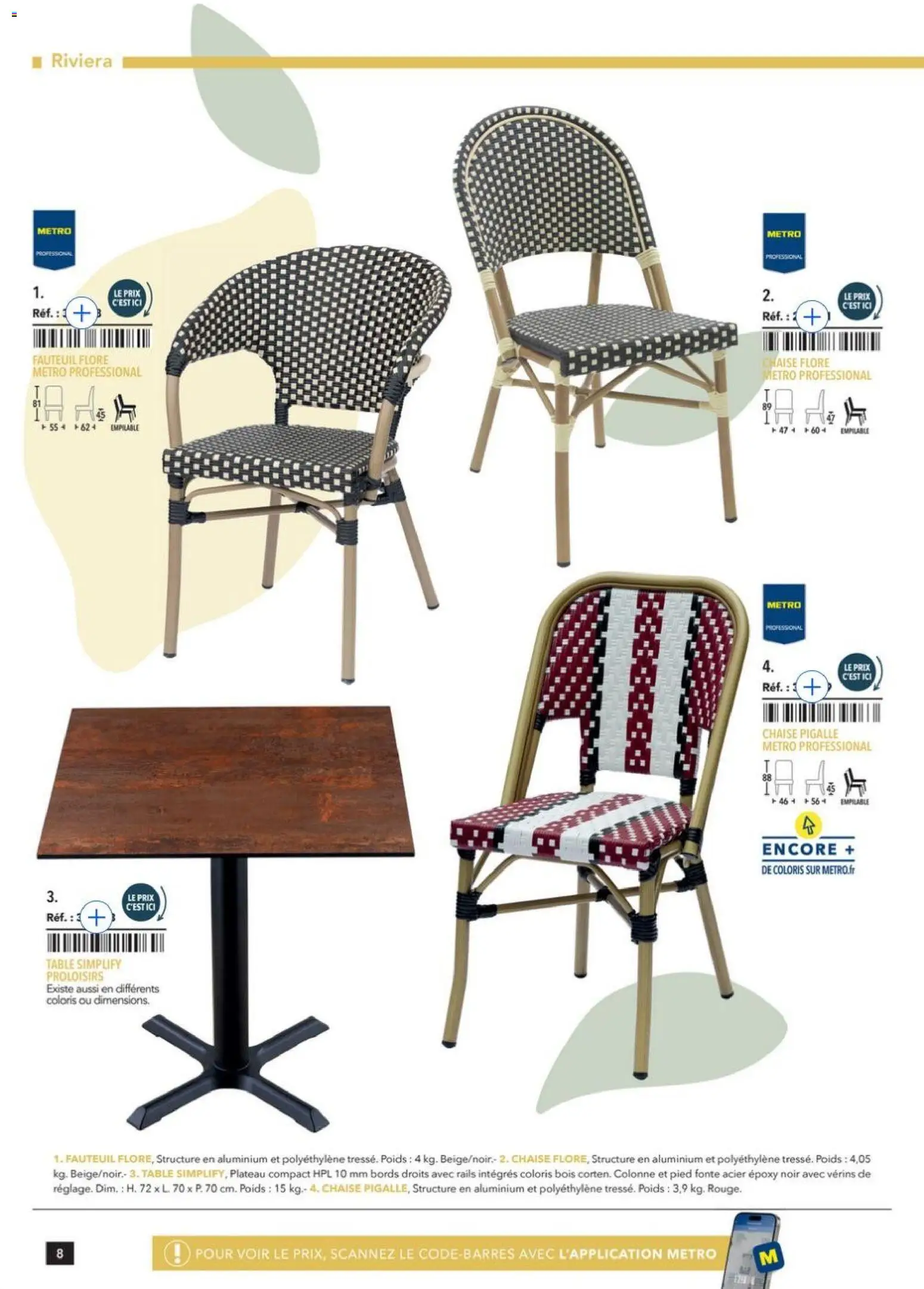 {H1} | Page: 8 | Produits: Plateau, Poids, Fauteuil, Table