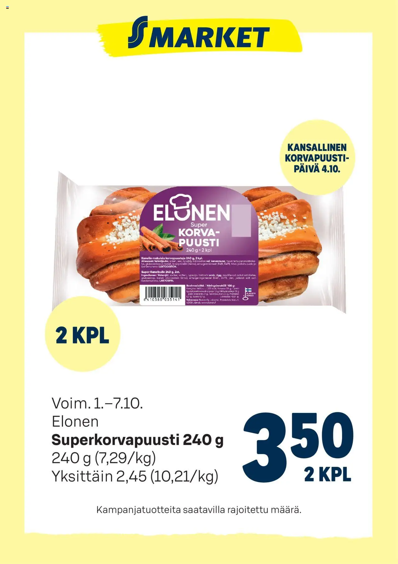 S-market tarjoukset Elonen Superkorvapuusti – voimassa 01.10.2025 alkaen | Sivu: 1