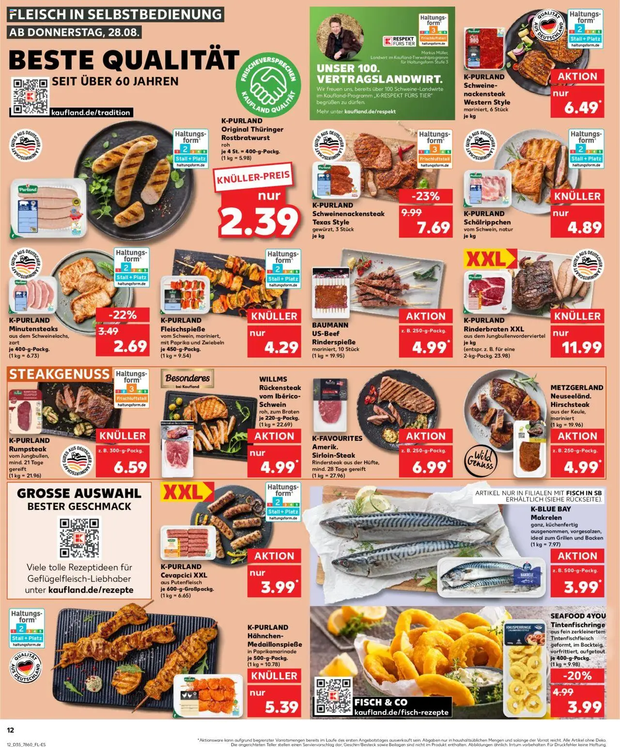Kaufland Prospekt 	 - gültig ab dem 28.08.2025 | Seite: 12 | Produkte: Rinderbraten, Cevapcici, Fisch, Zwiebeln