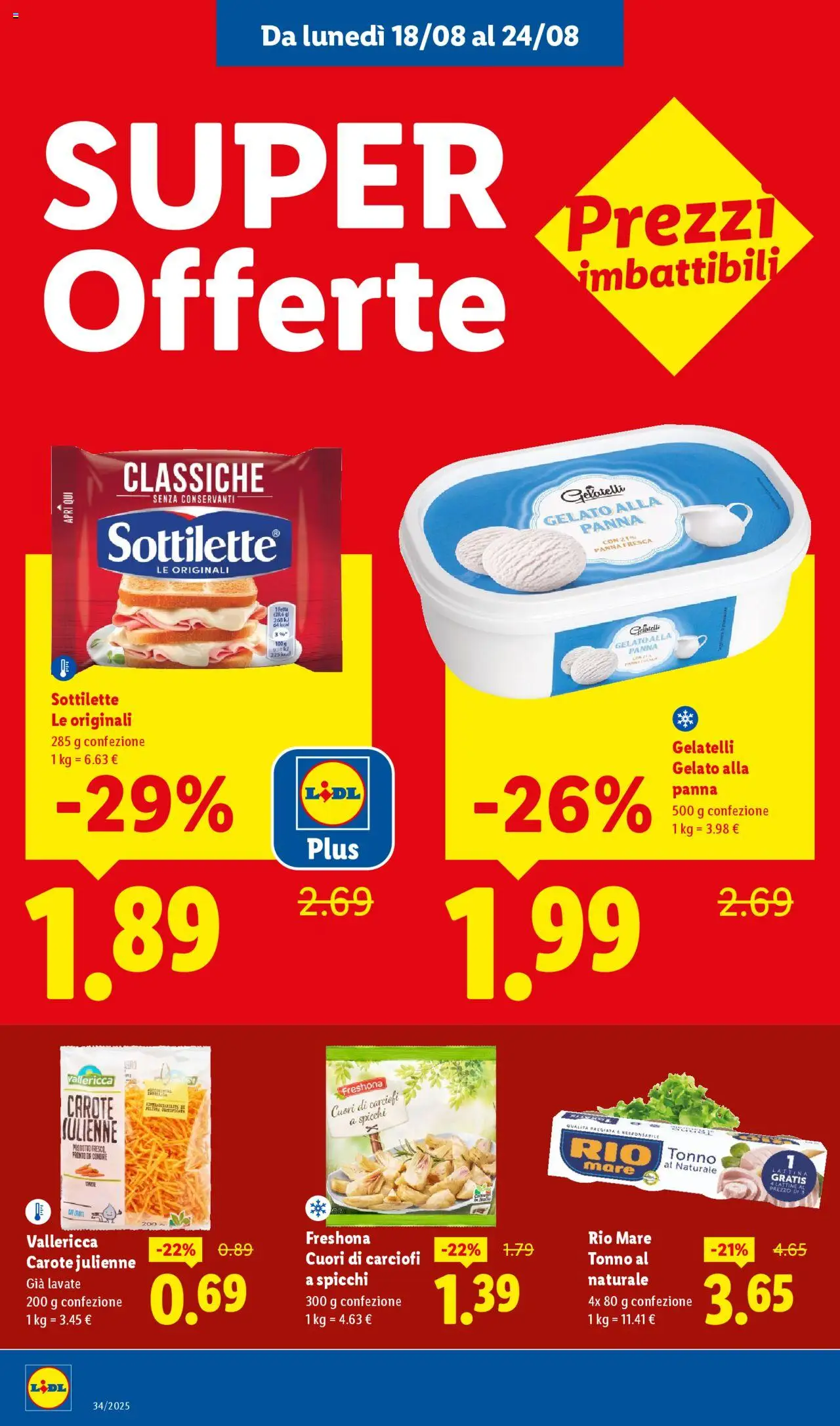 Volantino Lidl del 18.08.2025 | Pagina: 16 | Prodotti: Gelato, Carciofi, Tonno, Tonno al naturale