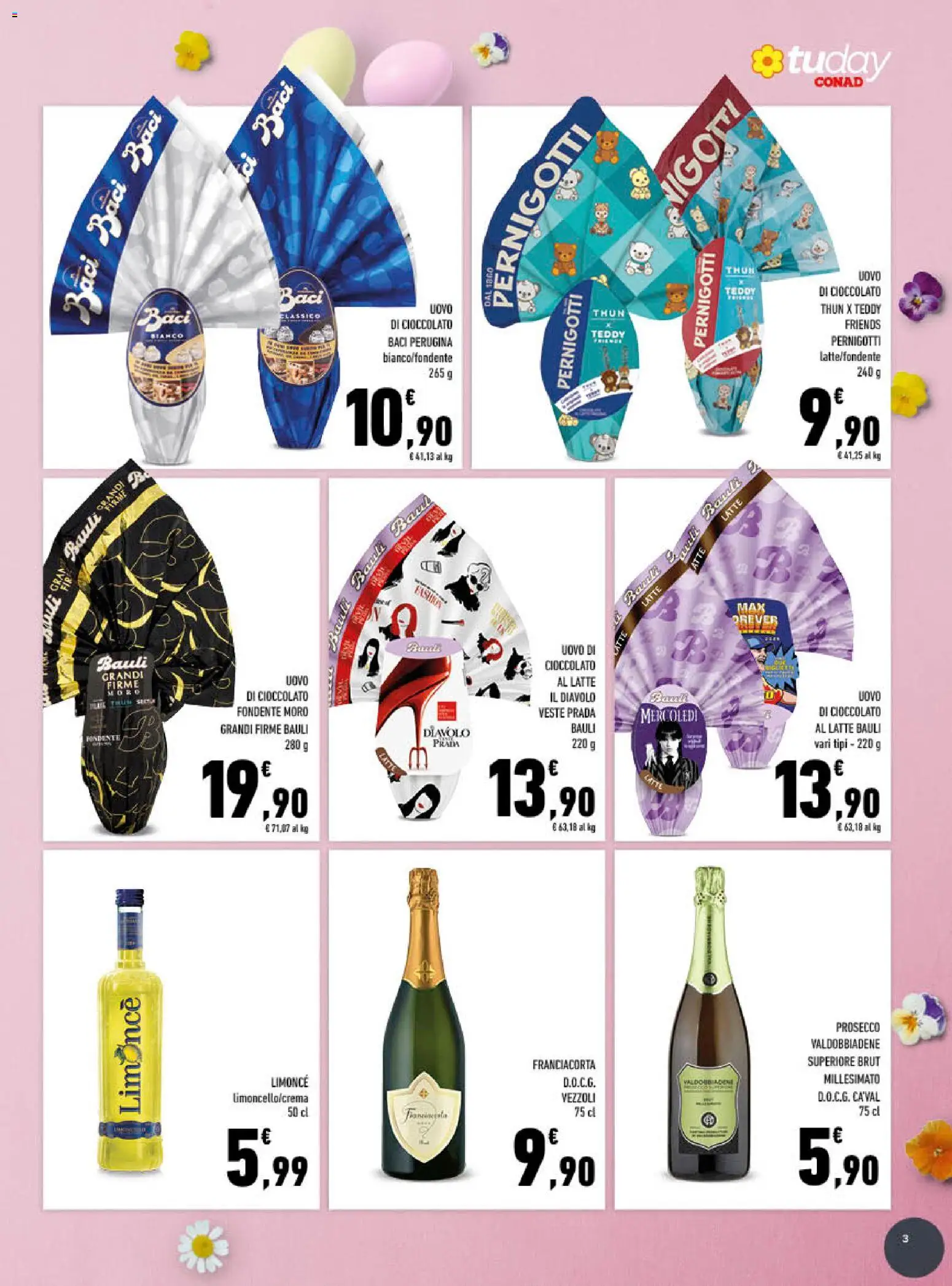 Volantino Conad del 25.03.2026 | Pagina: 3 | Prodotti: Cioccolato, Prosecco, Latte, Baule