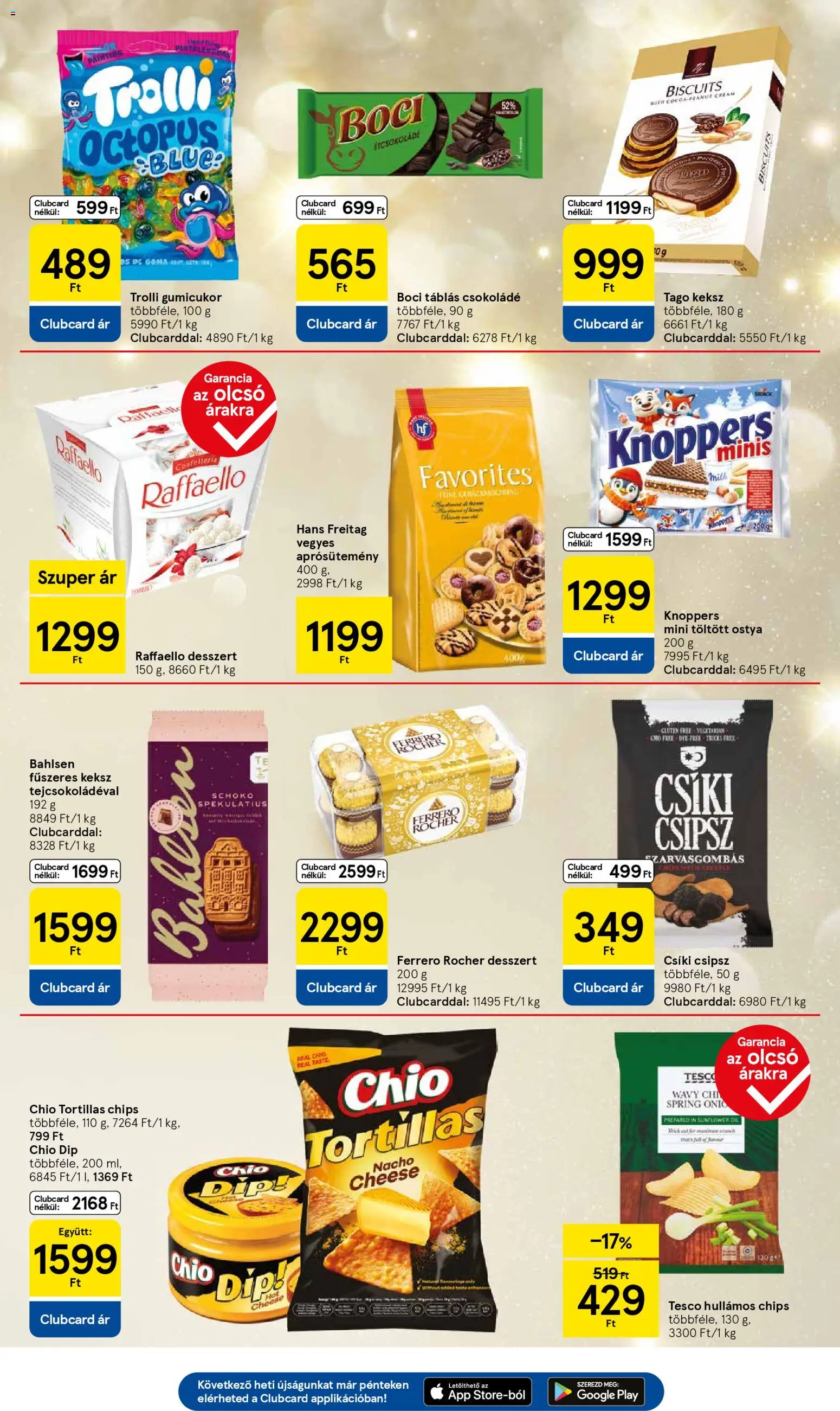 Tesco akciós ujság - amely érvényes a következő dátumtól: 13.11.2025 | Oldal: 23 | Termékek: Chips, Ferrero rocher, Étcsokoládé, Keksz