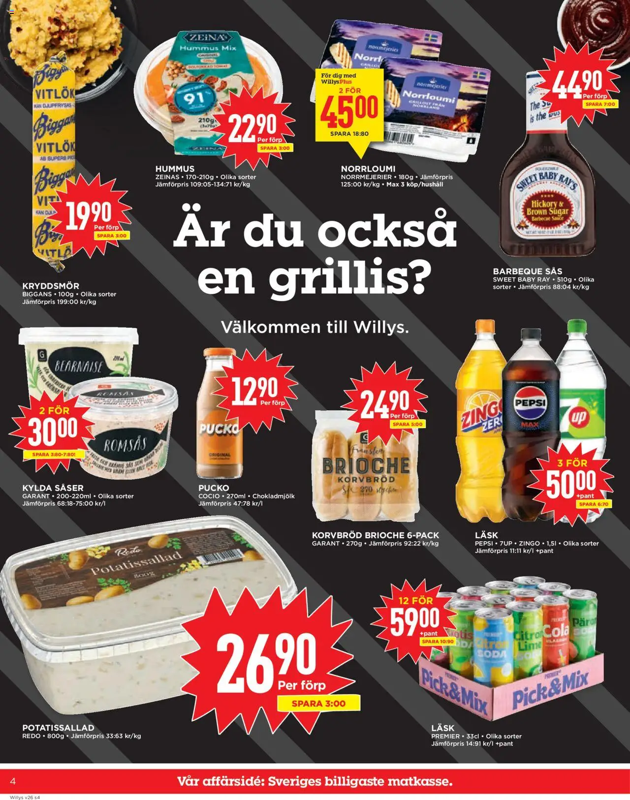 Willys reklamblad aktuell från 23.06.2025 | Sida: 4 | Produkter: Romsås, Potatissallad, Pepsi, Lime