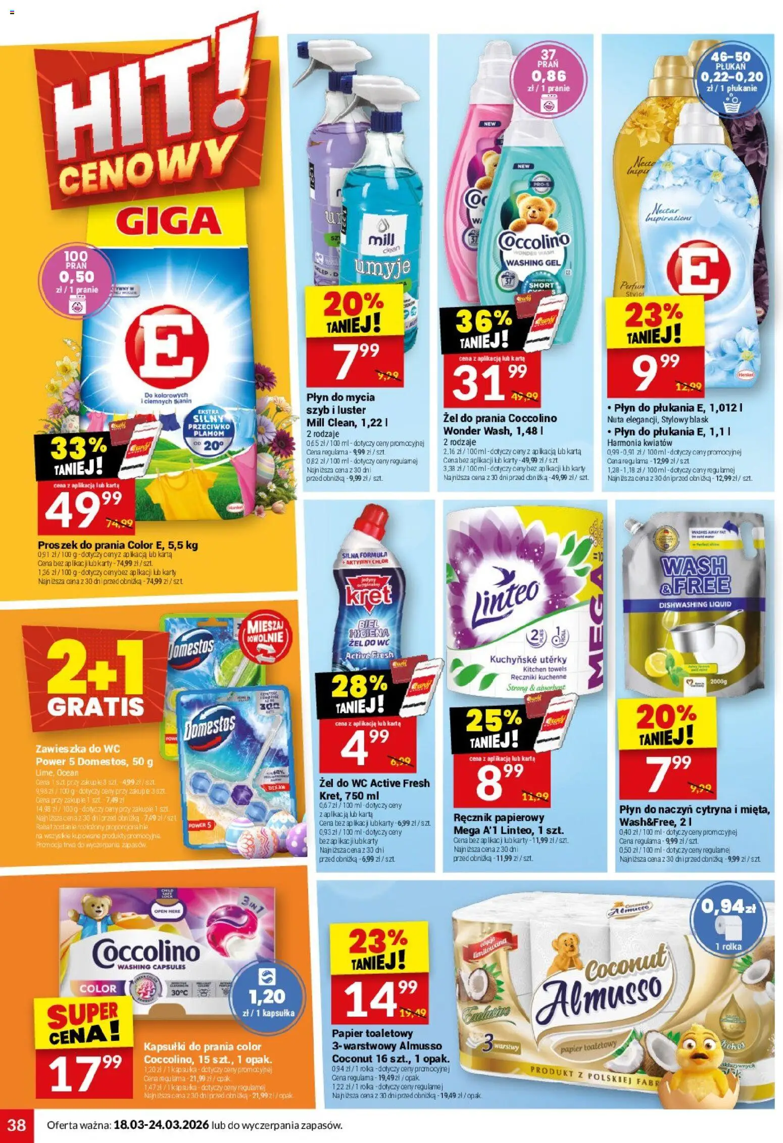 Twój Market gazetka od 18.03.2026 | Strona: 38 | Produkty: Karta, Papier toaletowy, Coccolino, Kapsułki do prania