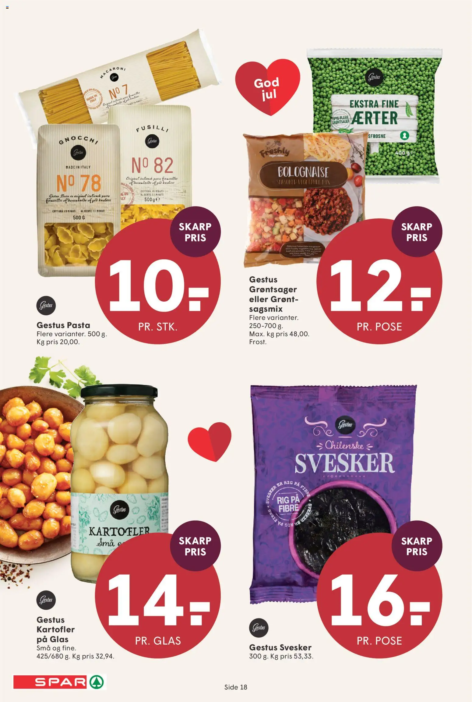 Spar tilbudsavis – gyldig fra 28.11.2025 | Side: 22 | Produkter: Pasta, Kartofler, Svesker, Ærter