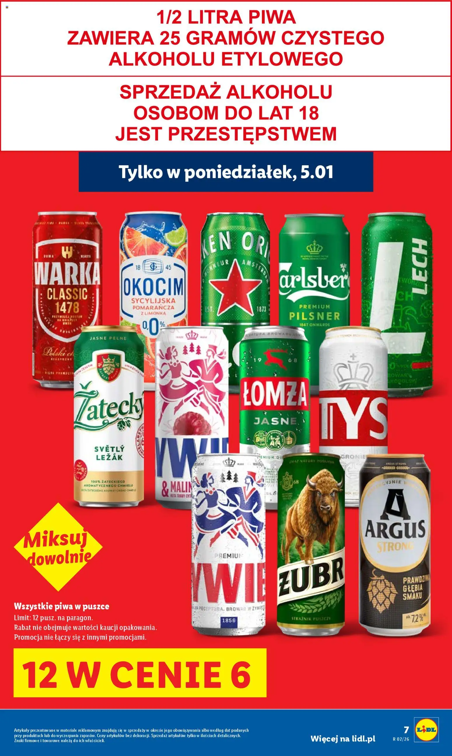 Lidl Gazetka od 05.01.2026 | Strona: 7 | Produkty: Limonka, Leżak, Warka, Heineken