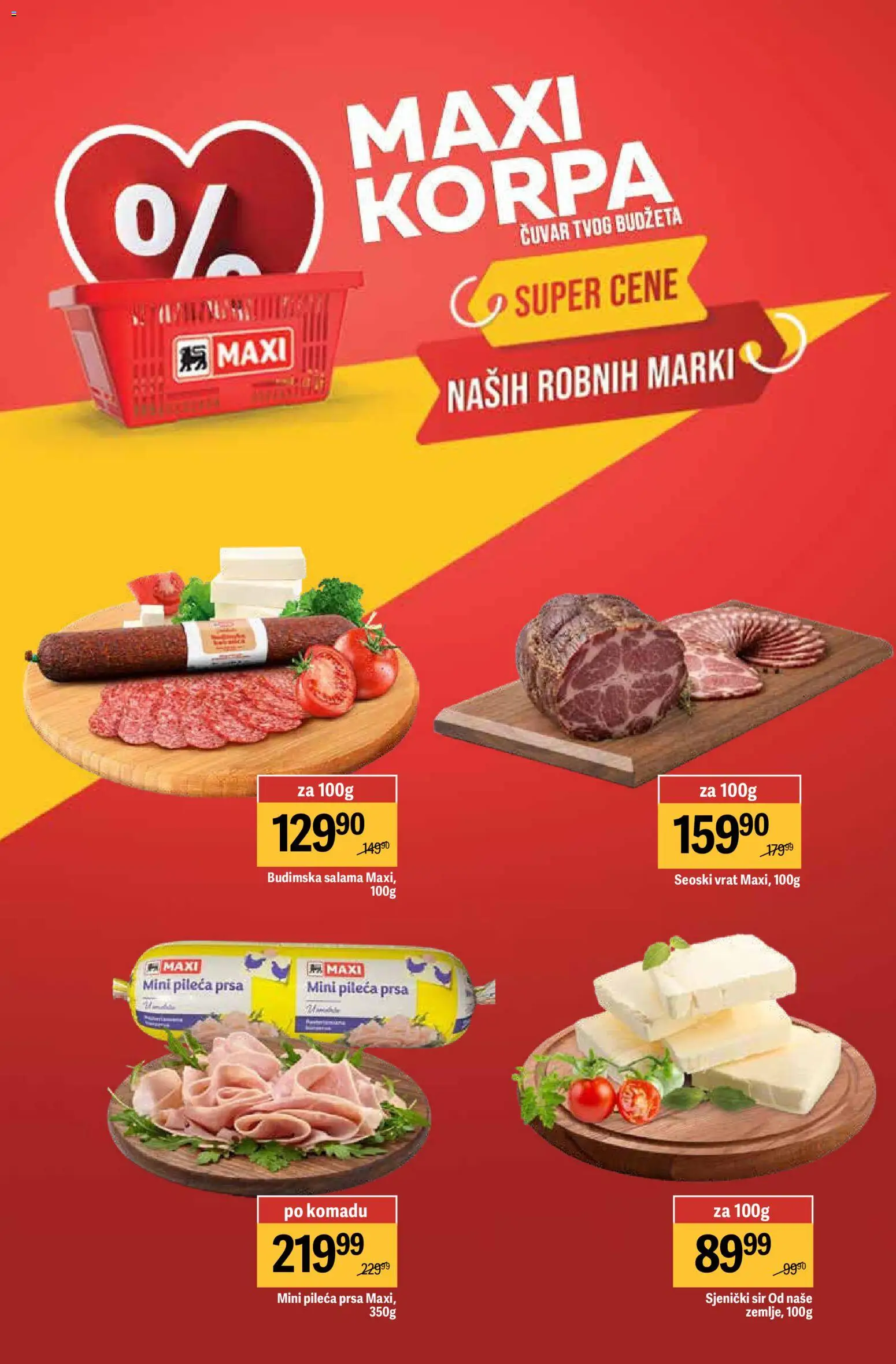 Maxi katalog - važi od 26.03.2026 | Strana: 4 | Proizvode: Pileća prsa, Korpa, Sjenički sir, Sir
