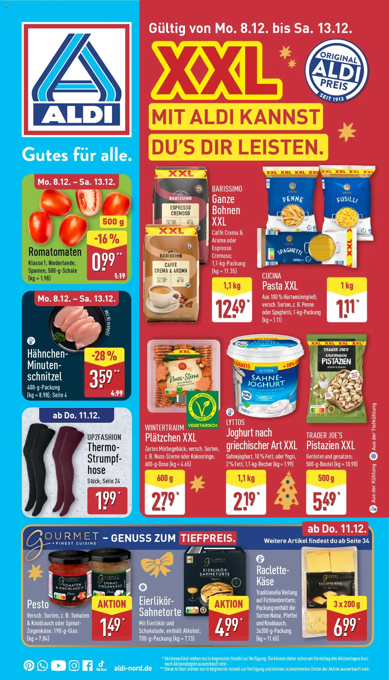 Aldi Prospekt 	 – gültig ab 08.12.2025 | Seite: 1 | Produkte: Tomaten, Pfeffer, Raclette, Sahne