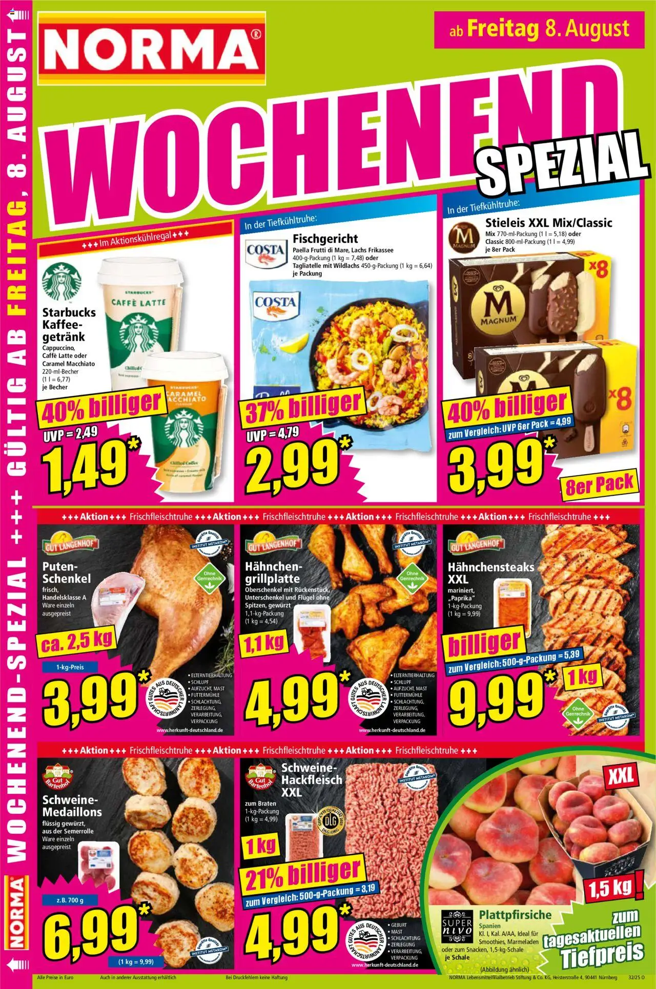 Norma Prospekt 	 - gültig ab dem 04.08.2025 | Seite: 16 | Produkte: Hahnchen, Starbucks, Lachs, Hackfleisch