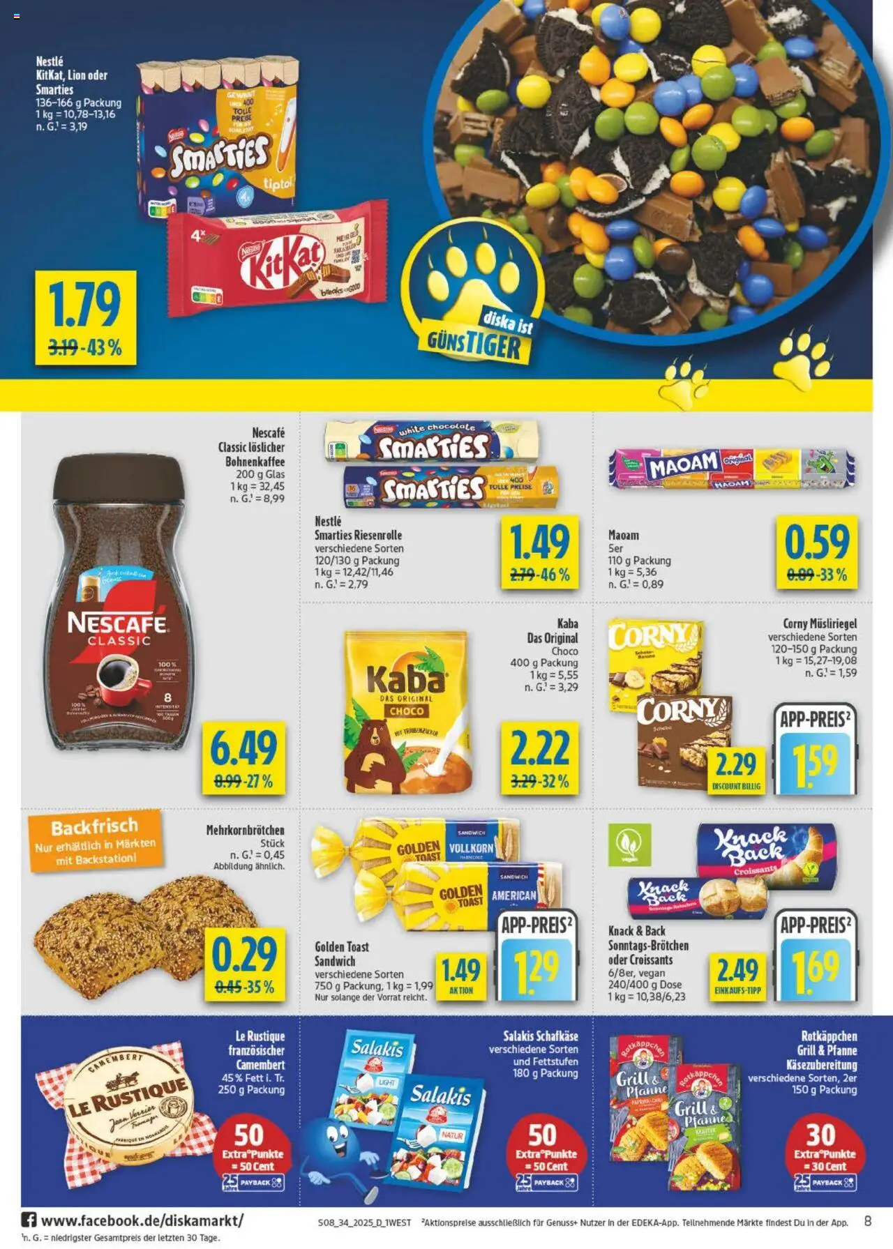 Diska - diska Angebote Bayern KW34 - gültig ab dem 18.08.2025 | Seite: 8 | Produkte: Grill, Nescafe, Smarties, Salakis