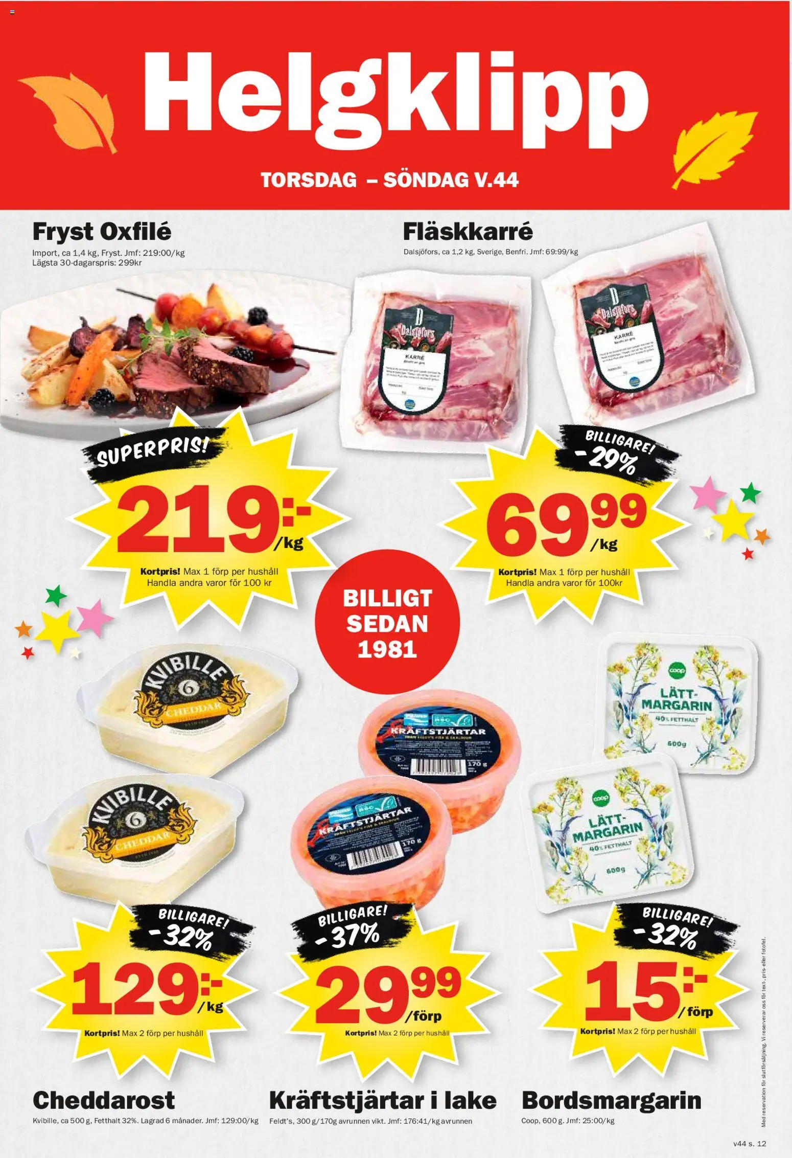 Pekås reklamblad aktuell från 27.10.2025 | Sida: 12 | Produkter: Margarin, Oxfilé