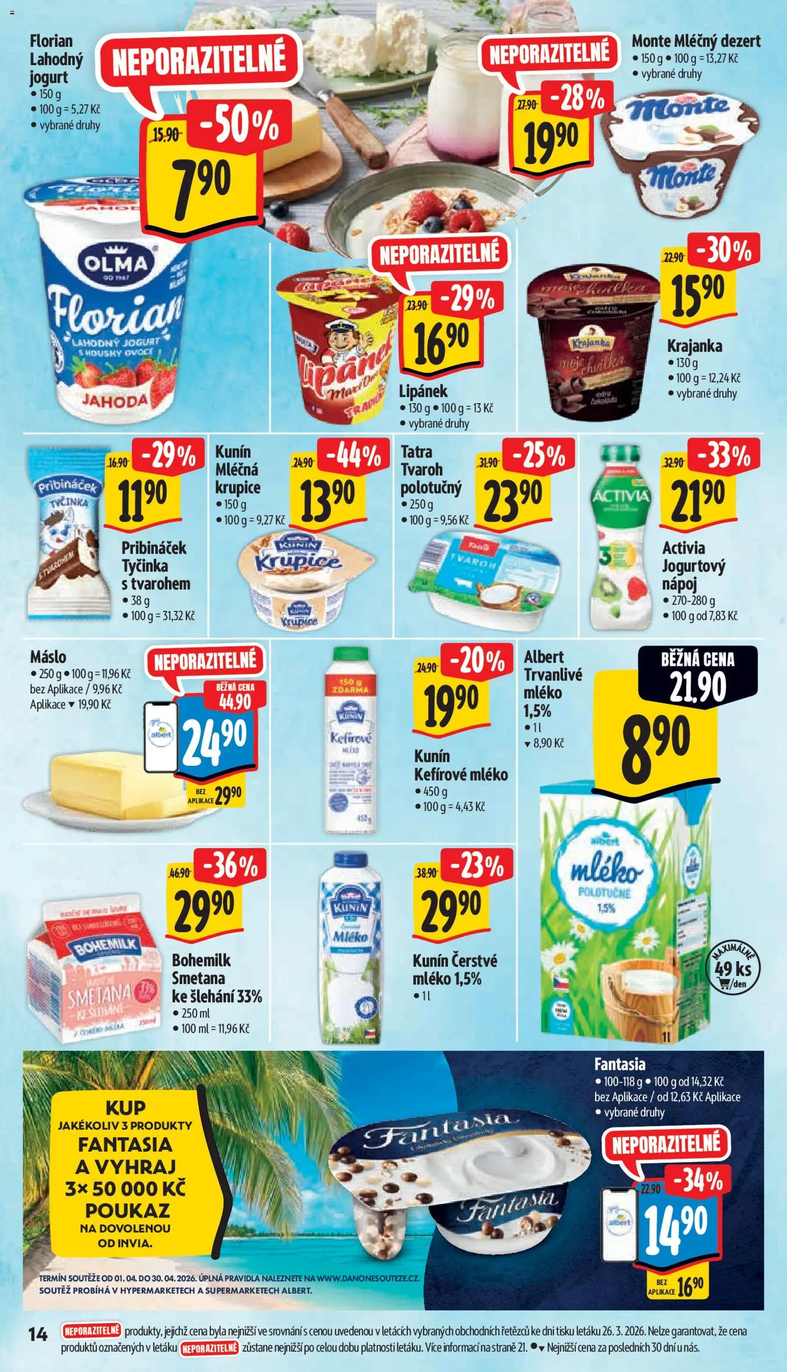 Albert leták - Supermarket od 01.04.2026 | Strana: 22 | Produkty: Máslo, Jogurt, Smetana, Krupice