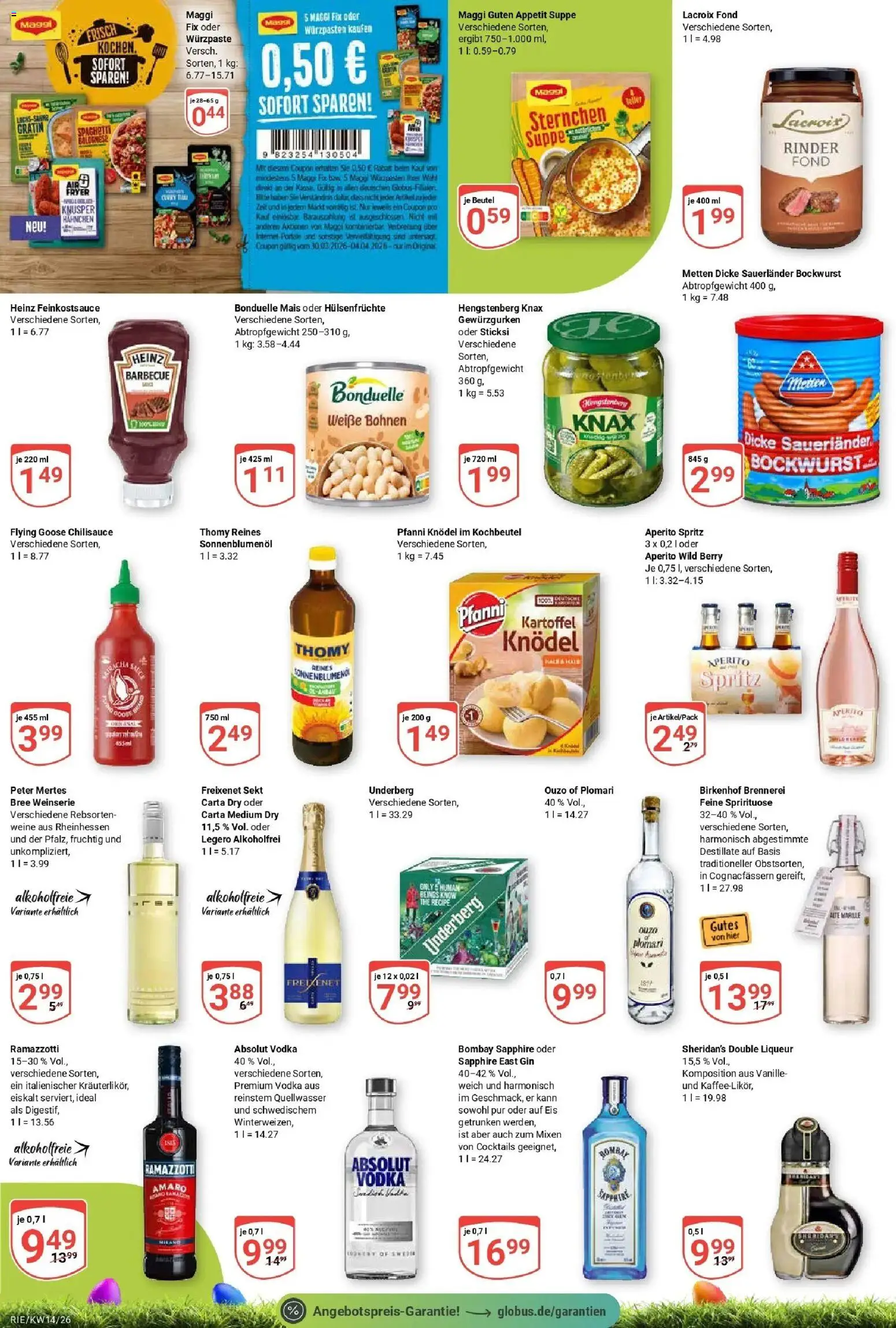 Globus prospekt Bochum-Riemke	 – gültig ab 30.03.2026 | Seite: 9 | Produkte: Bockwurst, Sekt, Maggi fix, Gin