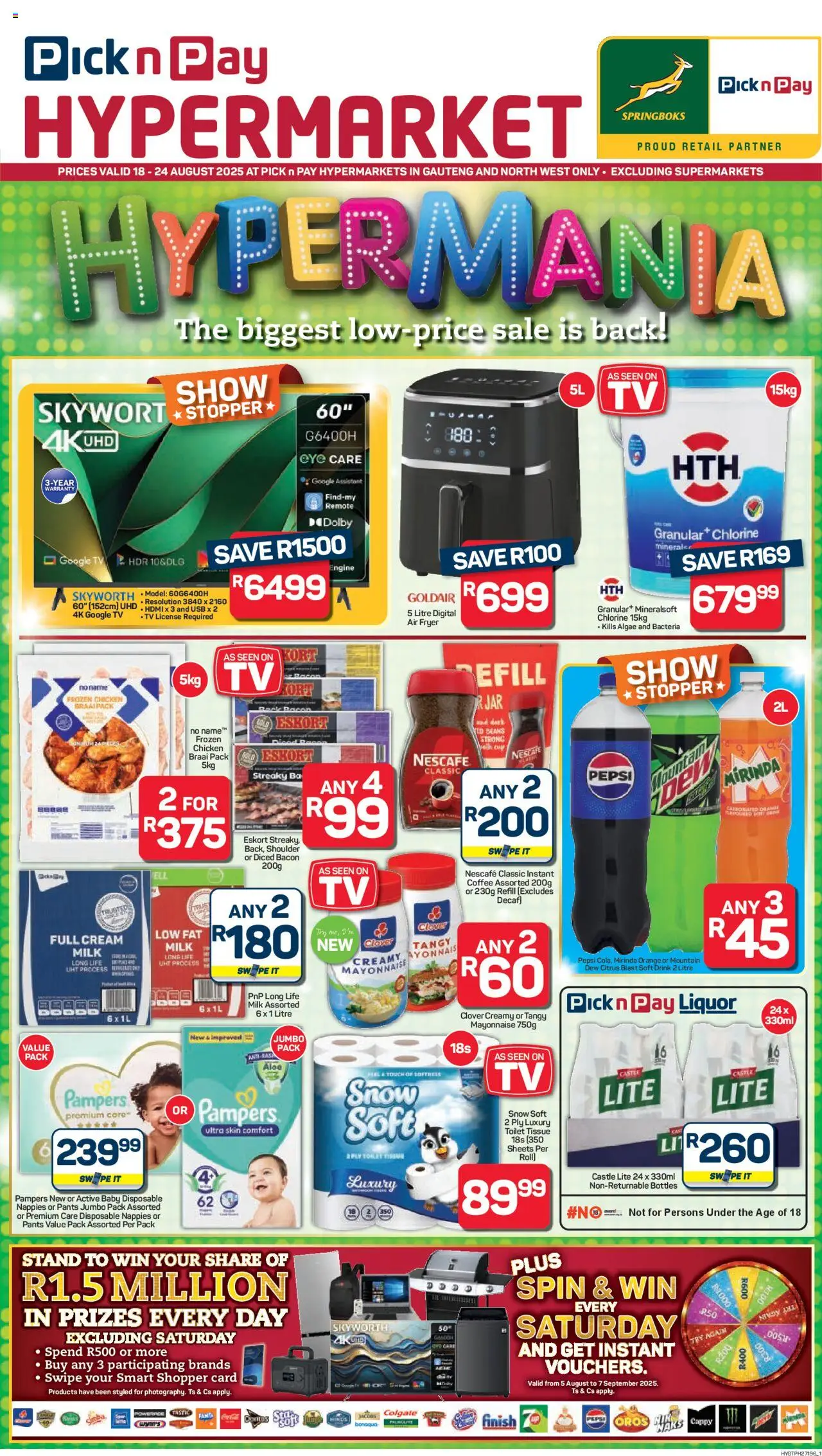 Pick n Pay Inland provinces - Hypermarket Specials │ valid from 18.08.2025 | Page: 1 | Products: Cap, Fryer, Toilet, Chicken