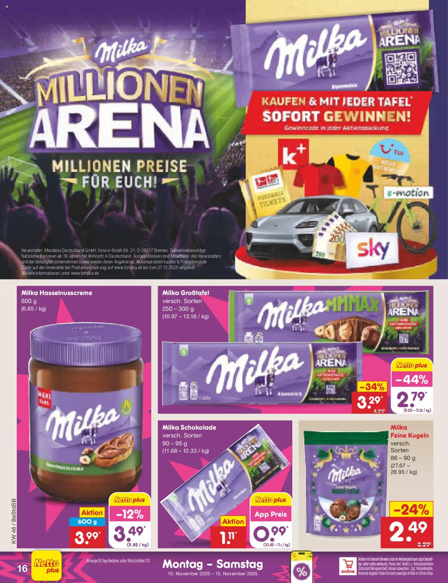 Netto Marken-Discount Prospekt 	 – gültig ab 10.11.2025 | Seite: 16 | Produkte: Schokolade, Milka schokolade, Milka