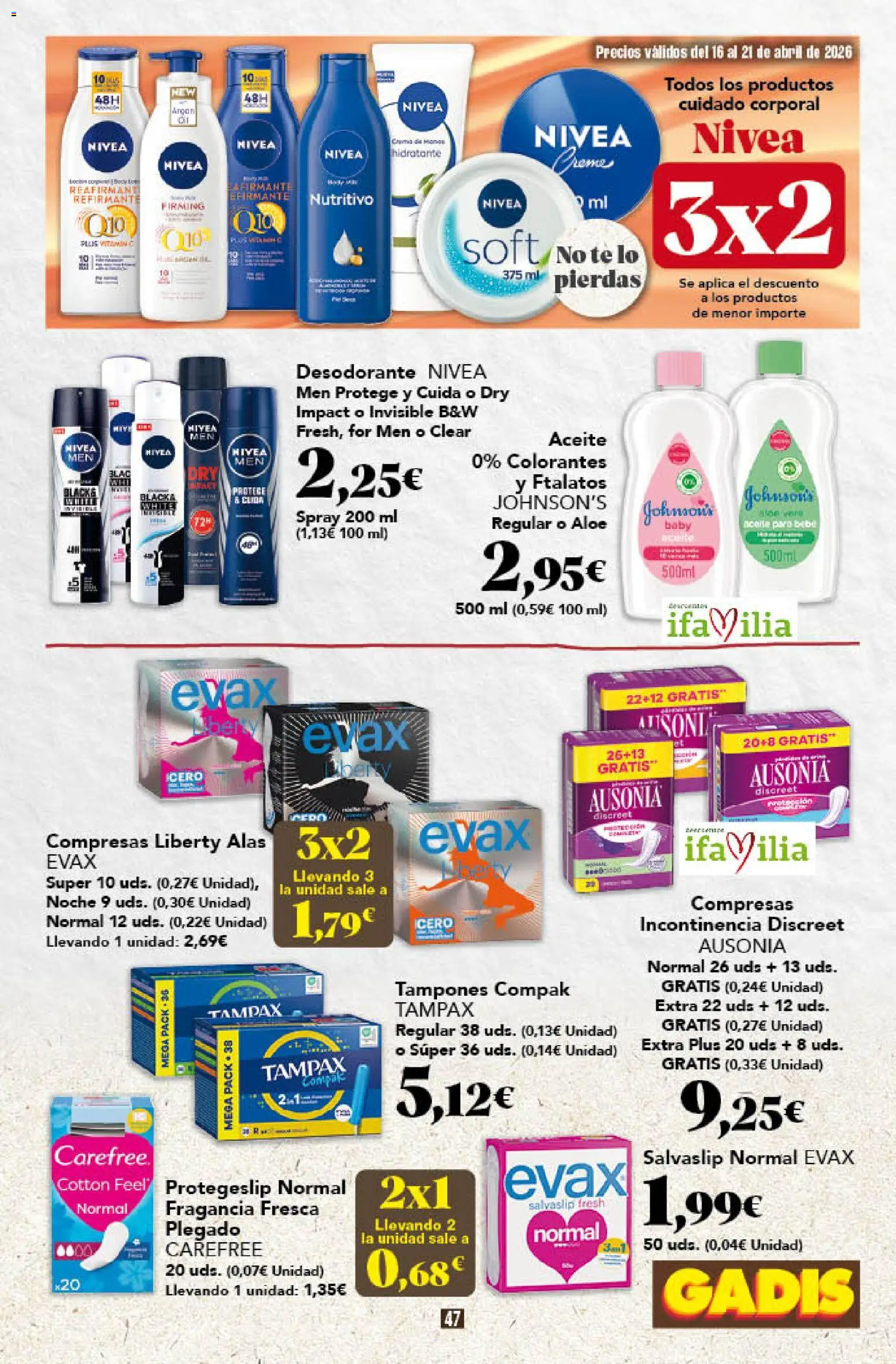 Gadis folleto │ válido desde el 16.04.2026 | Página: 47 | Productos: Fragancia, Desodorante, Aceite, Γλυφιτζούρι