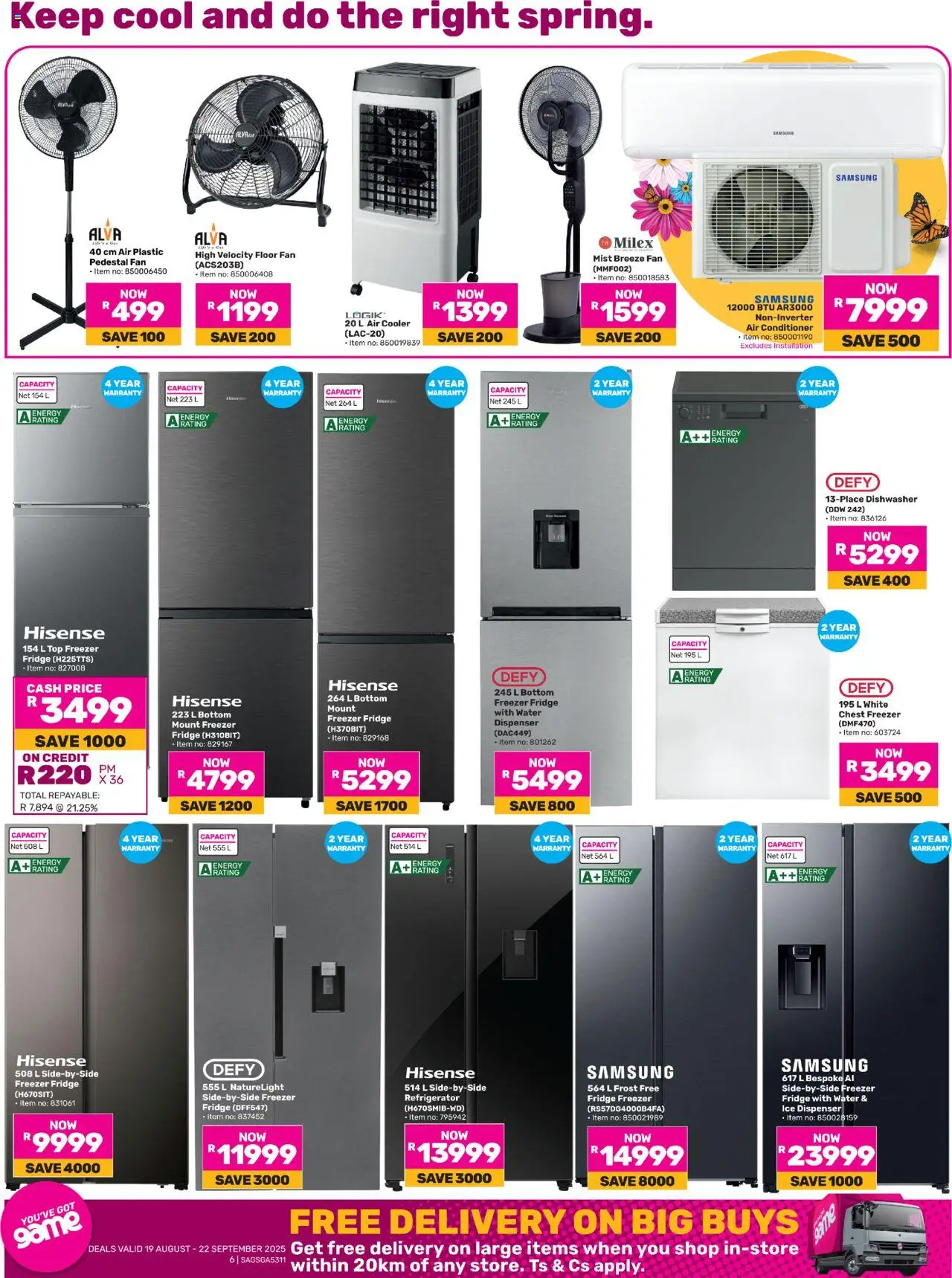 Game Specials │ valid from 19.08.2025 | Page: 6 | Products: Pedestal, Freezer, Air cooler, Conditioner