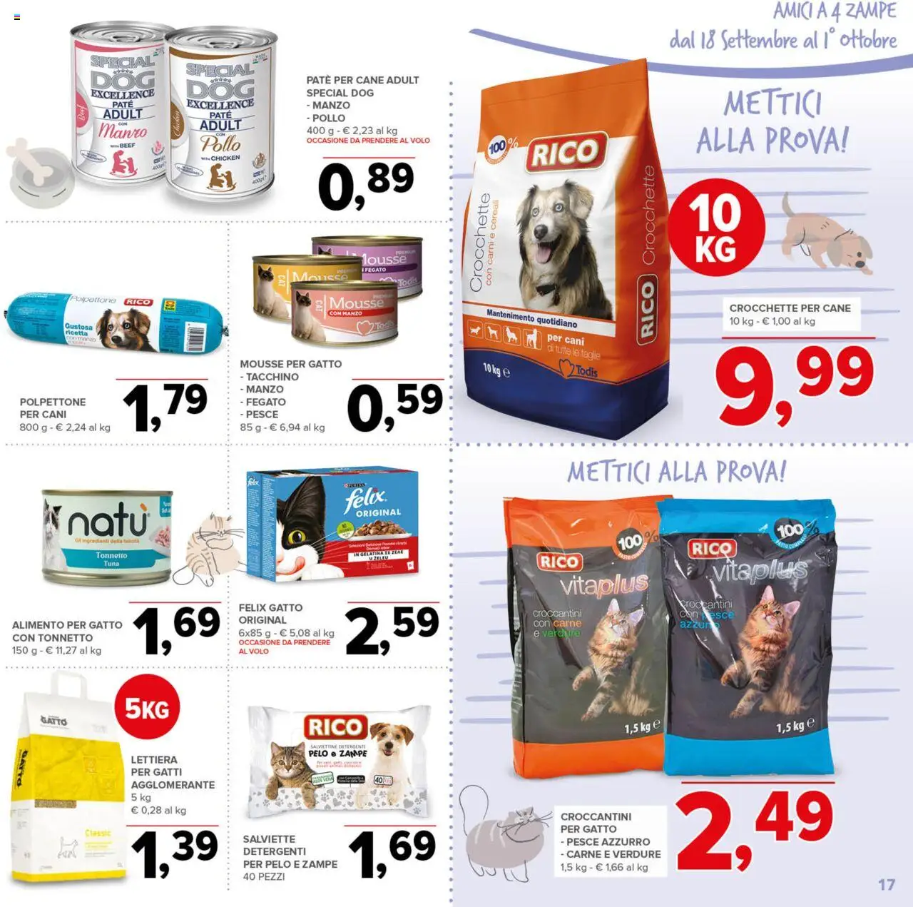 Volantino Todis del 18.09.2025 | Pagina: 17 | Prodotti: Paté, Pesce, Tacchino, Crocchette